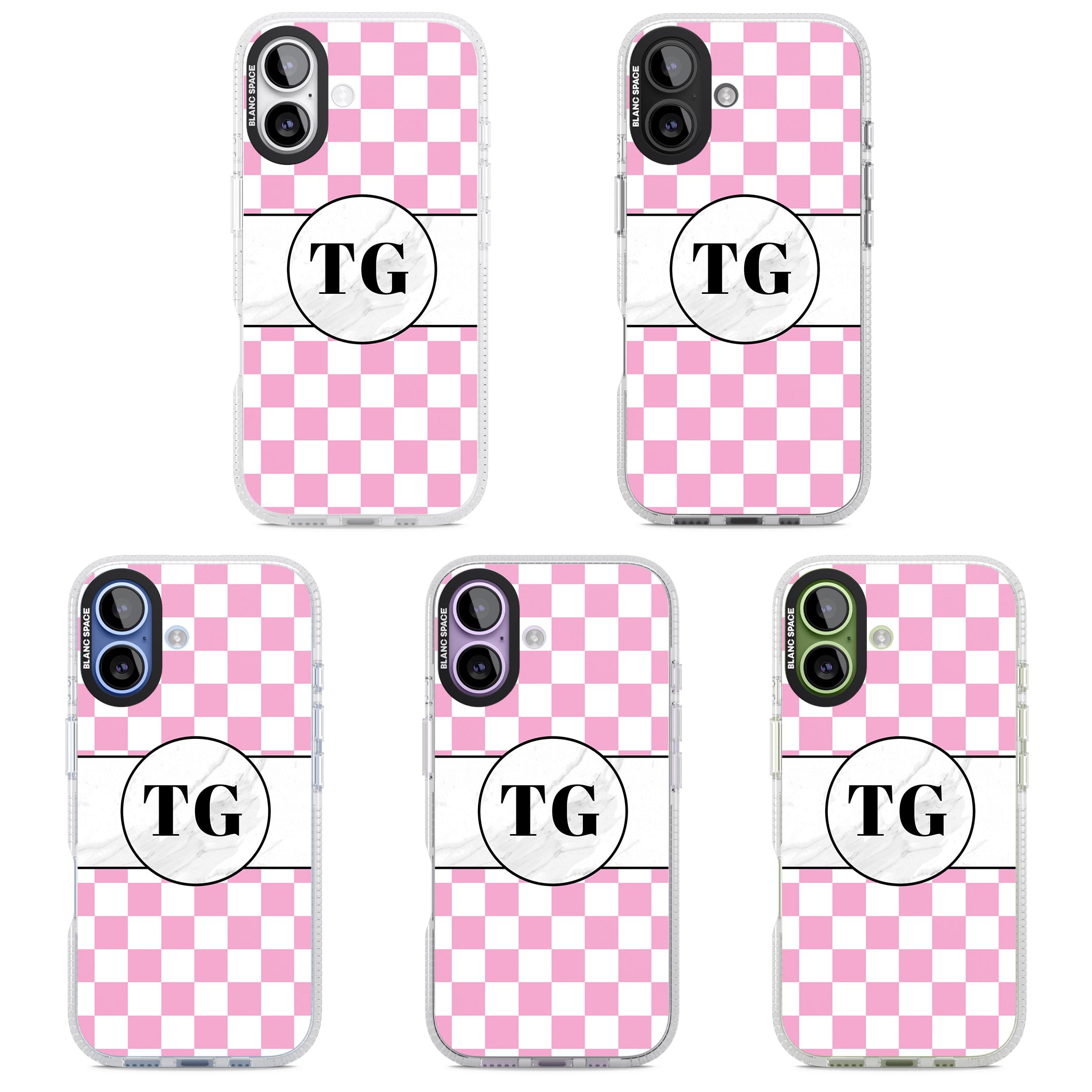 Personalised Monogrammed Pink Check iPhone 17 Impact Air Clear Phone Case APT Impact Protection