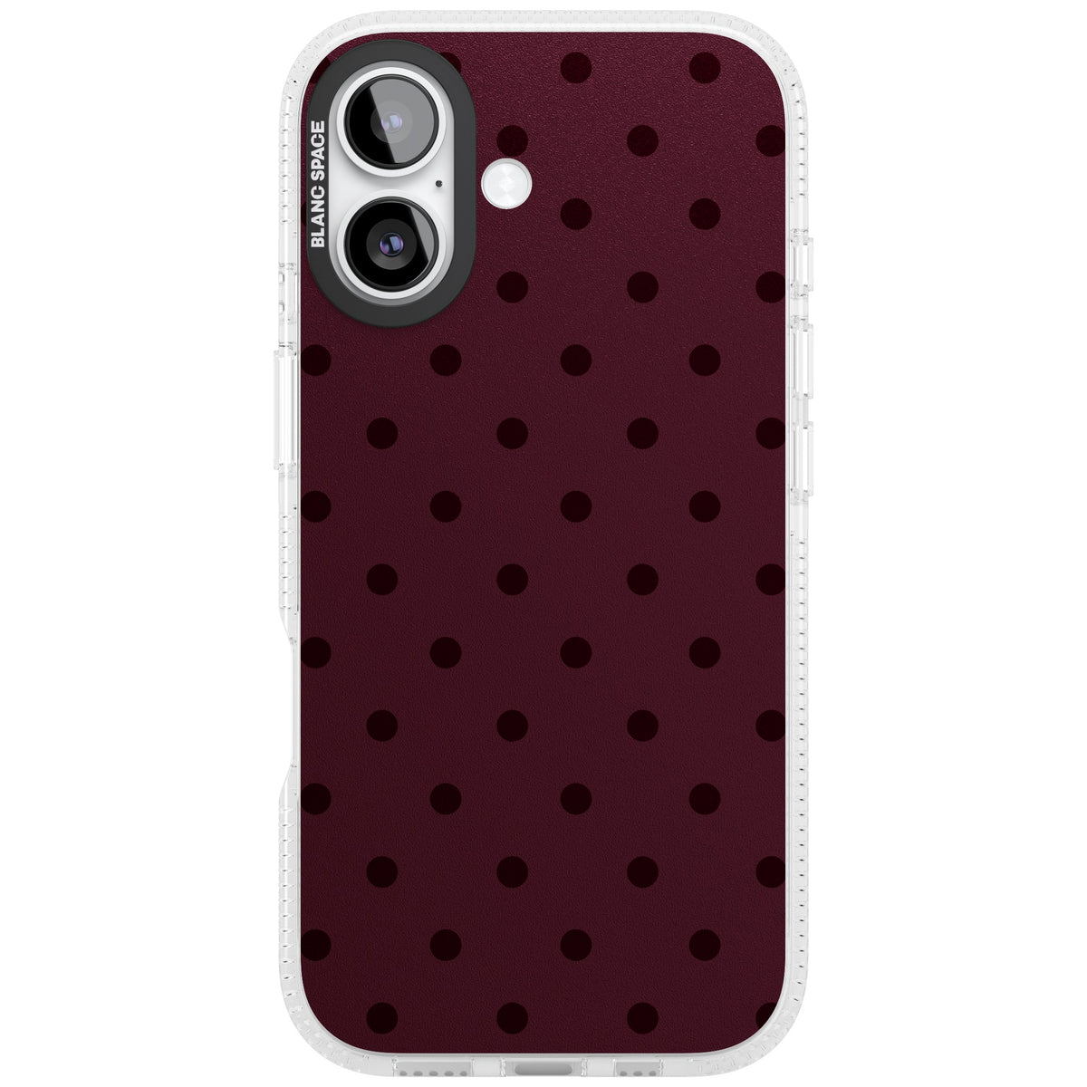 Burgundy Polka Dot minimalist iPhone case featuring black polka dots on a deep burgundy wine red background iPhone 16 / iPhone 16 Plus / iPhone 17 Impact Air Phone Case front