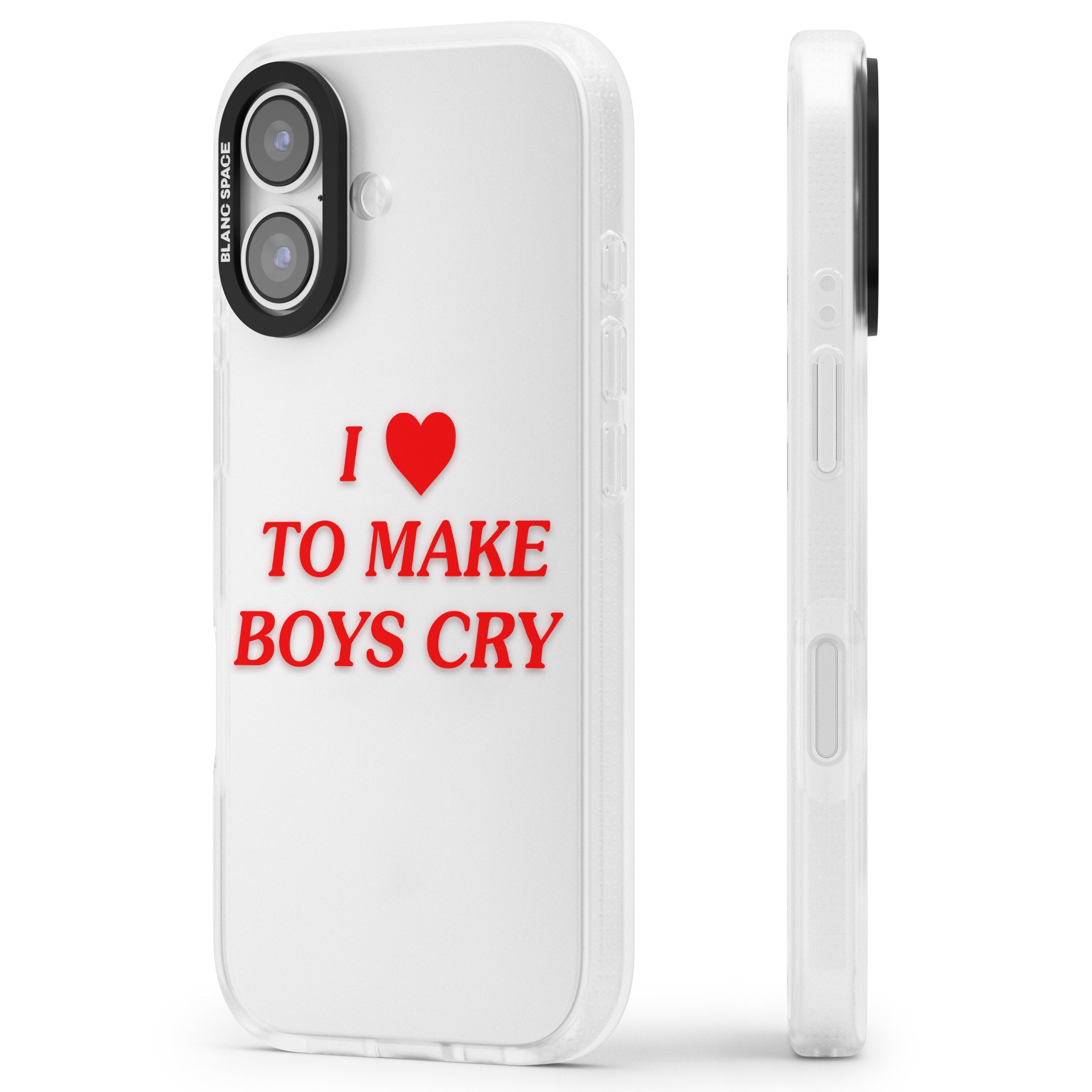 I Love To Make Boys Cry iPhone 17 Impact Air Clear Phone Case Side Profile