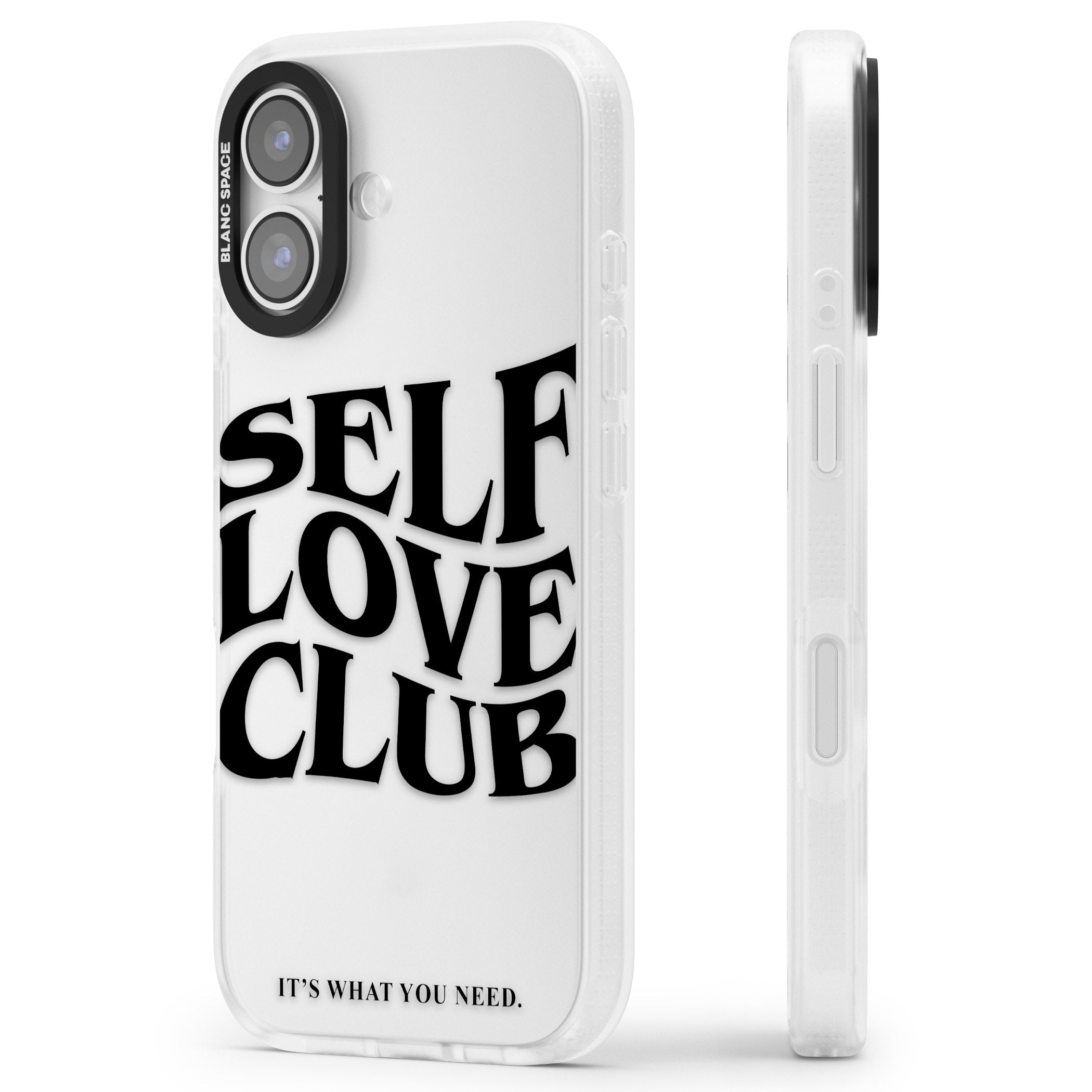 Self Love Club Black iPhone 17 Impact Air Clear Phone Case Side Profile