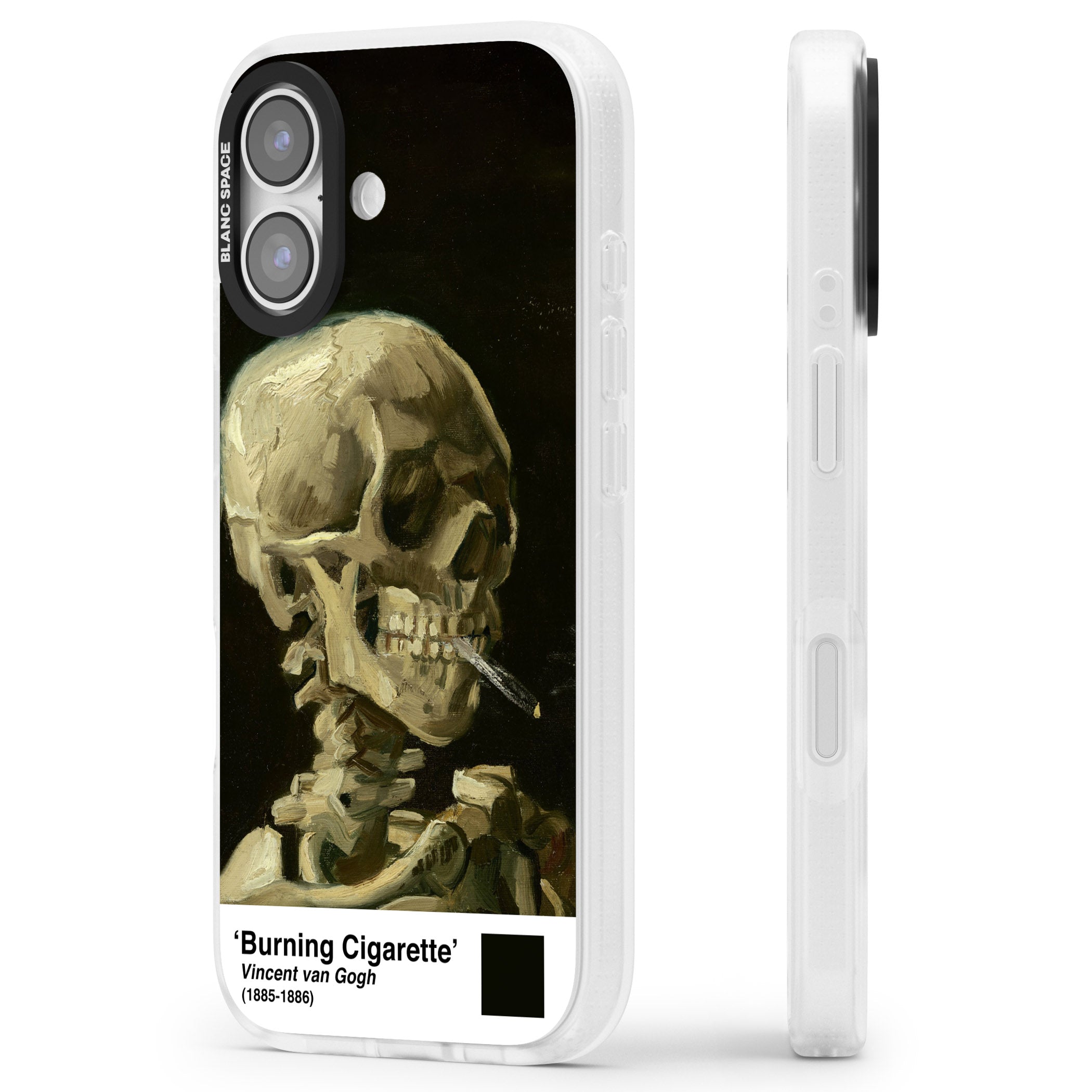 Skull Of A Skeleton With Burning Cigarette iPhone 17 Impact Air Clear Phone Case Side Profile