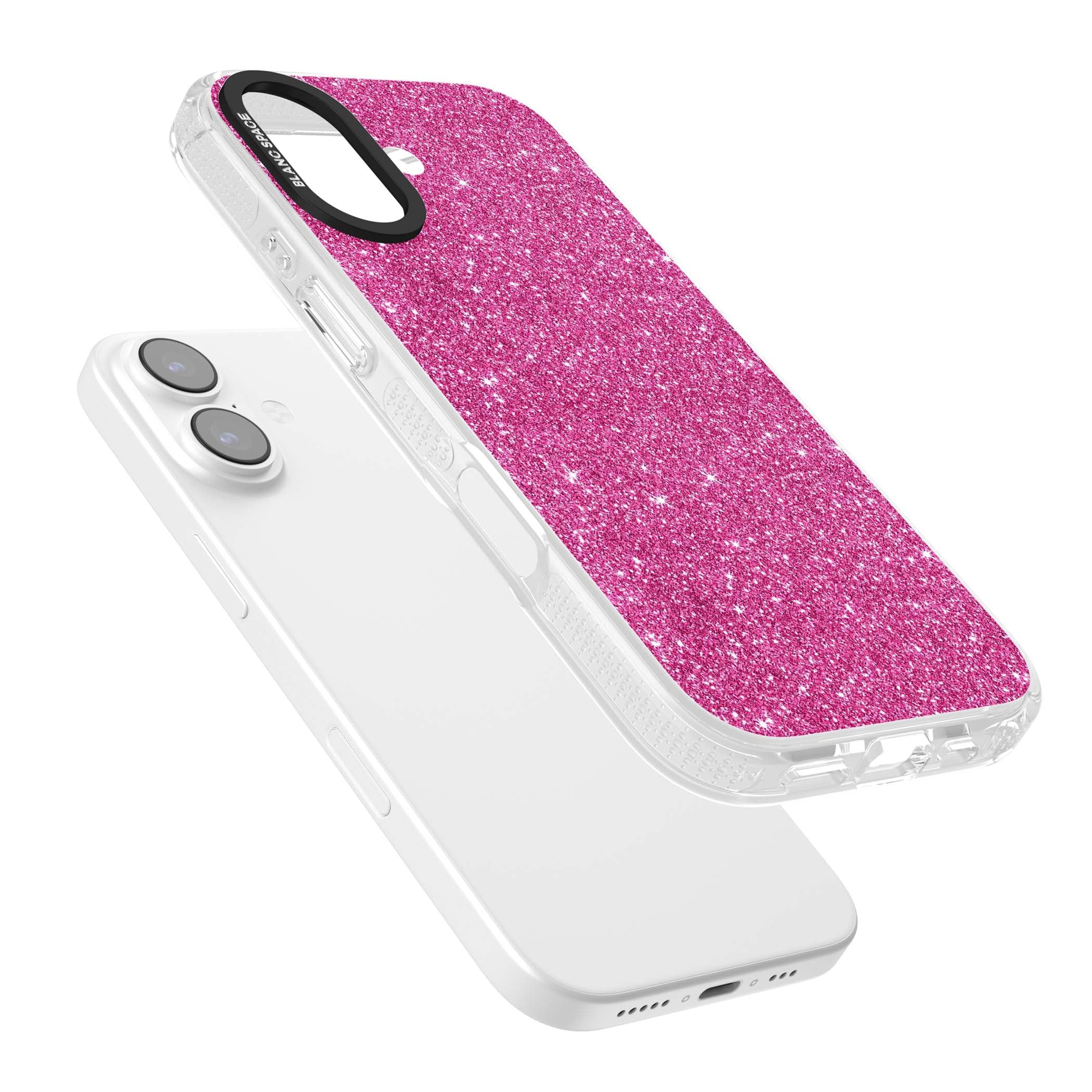 Pink Glitter Y2K iPhone case featuring hot pink glitter wallpaper with sparkle shimmer effect | Clear Case Impact Air case for iPhone 17