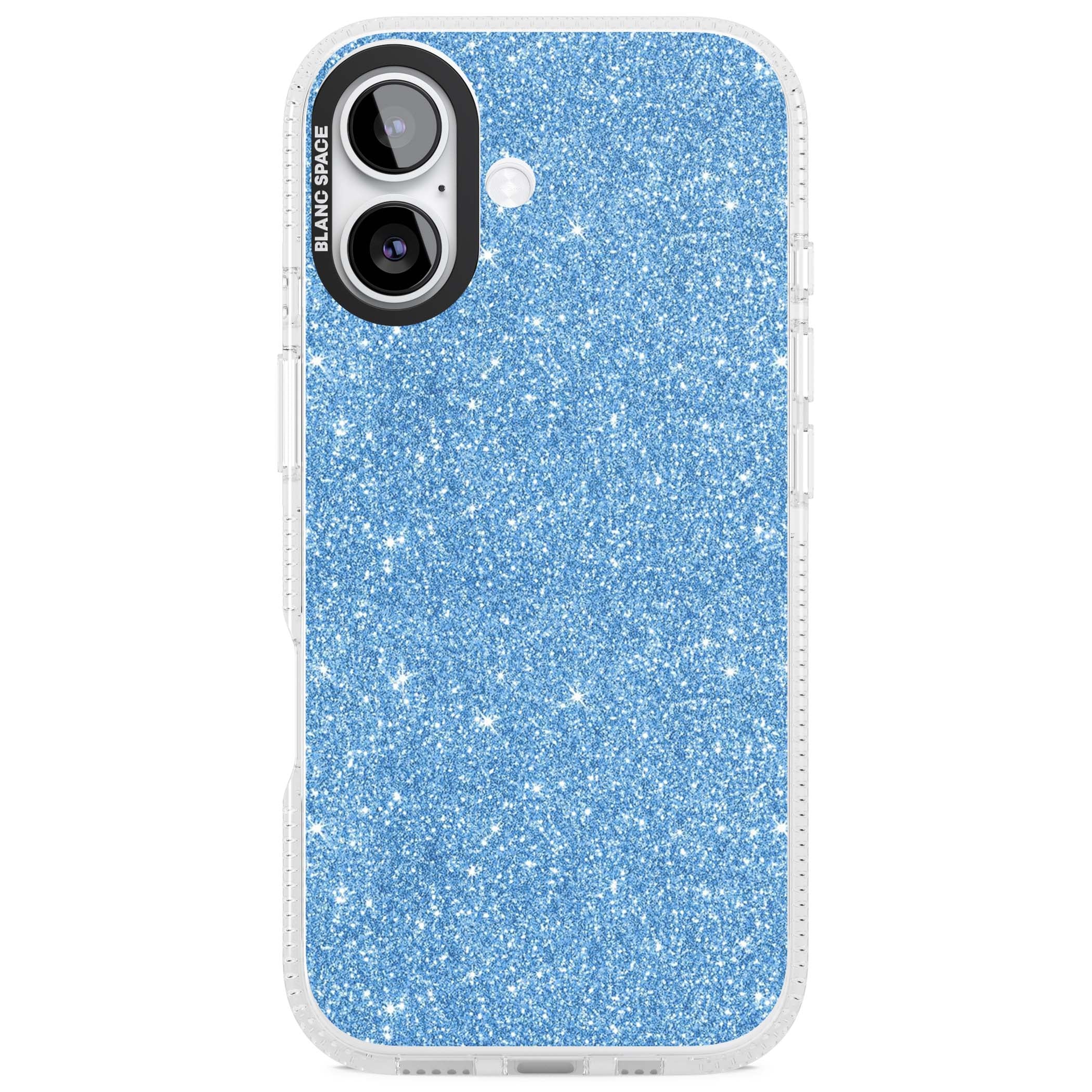 Blue Glitter blue glitter iPhone case featuring dense sparkling cerulean glitter with a glamorous shimmering finish | Clear Case Impact Air case for iPhone 17