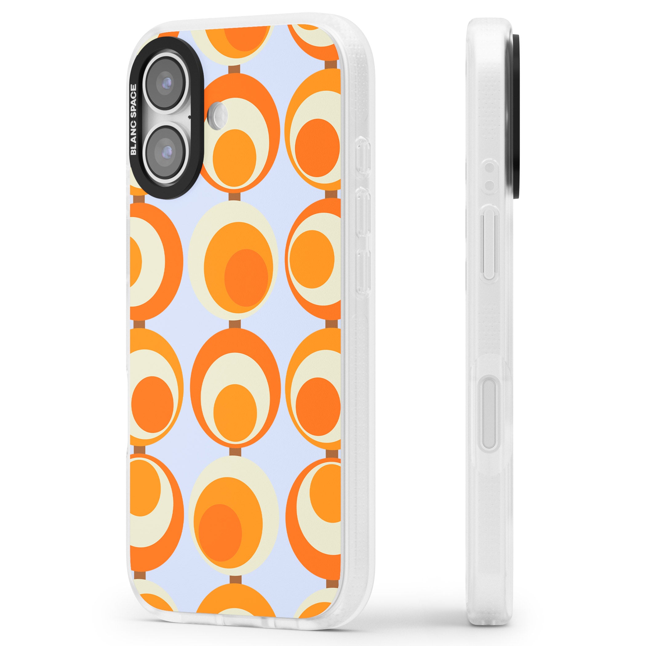 Mid Century Blue Orange Pattern iPhone 17 Impact Air Clear Phone Case Side Profile