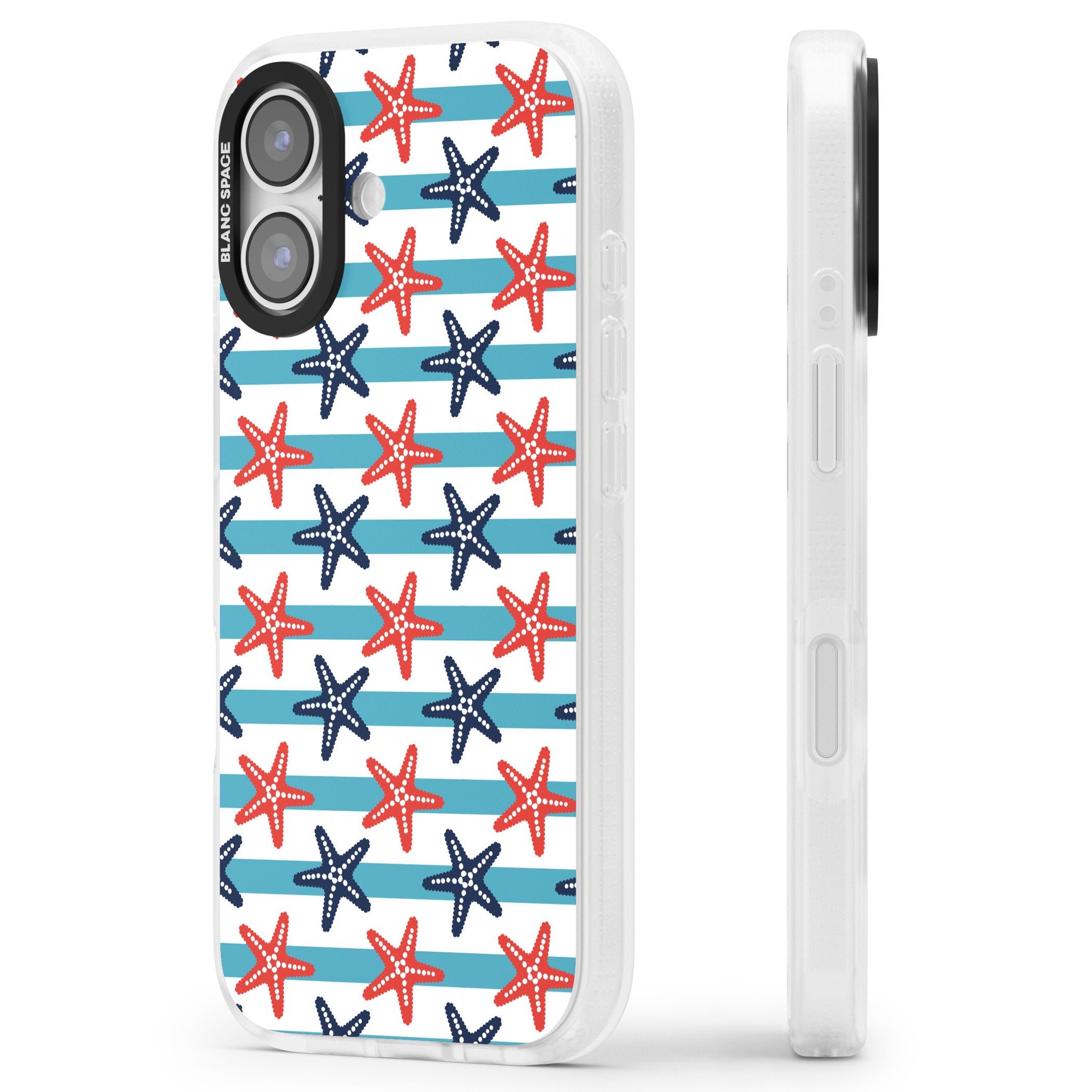 Nautical Starfish Stripe iPhone 17 Impact Air Clear Phone Case Side Profile