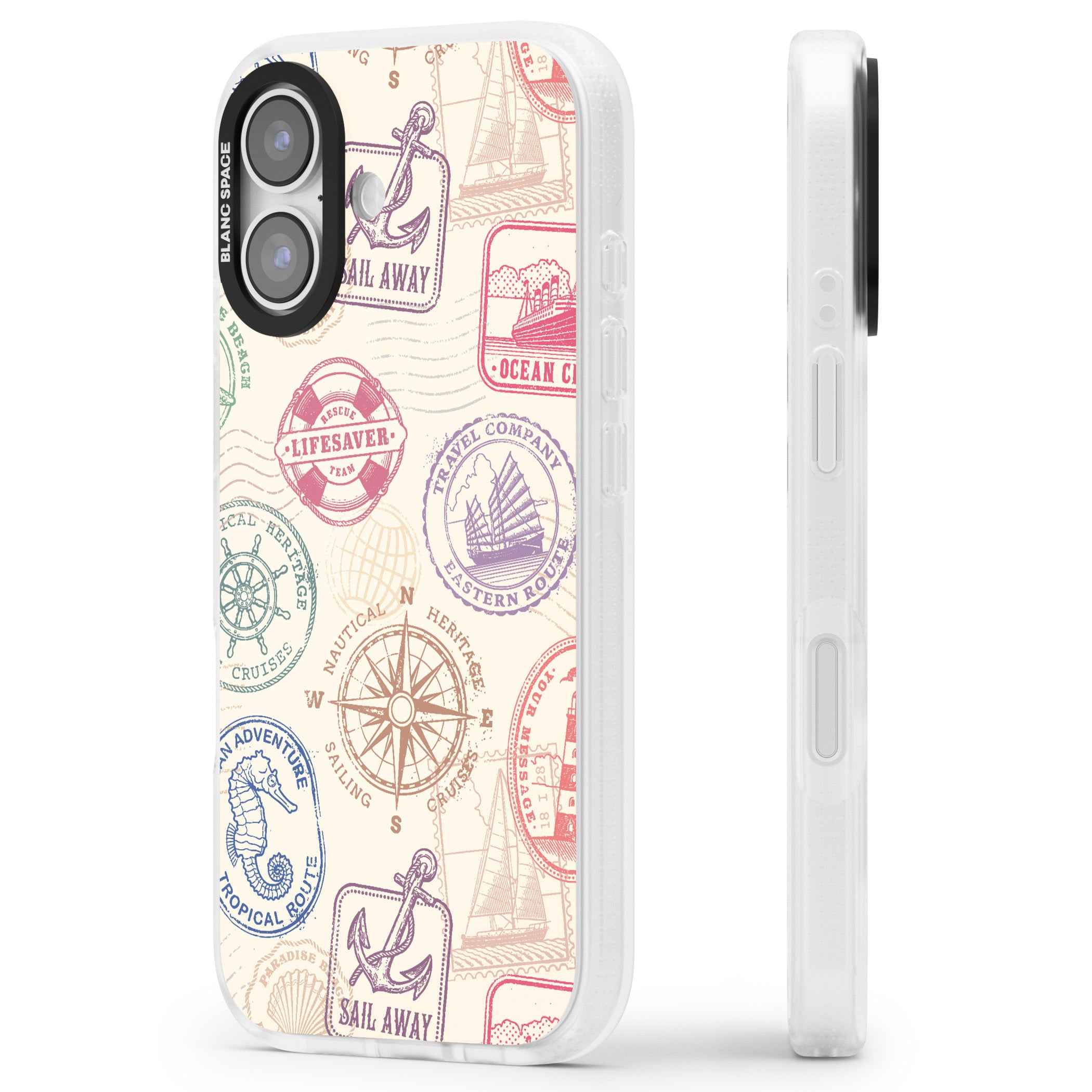 Nautical Stamps iPhone 17 Impact Air Clear Phone Case Side Profile