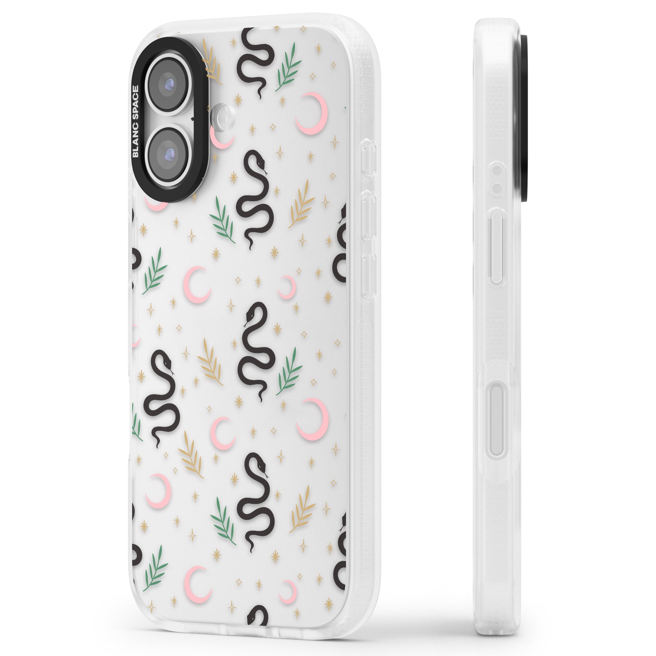Snake & Moon Pattern iPhone 17 Impact Air Clear Phone Case Side Profile