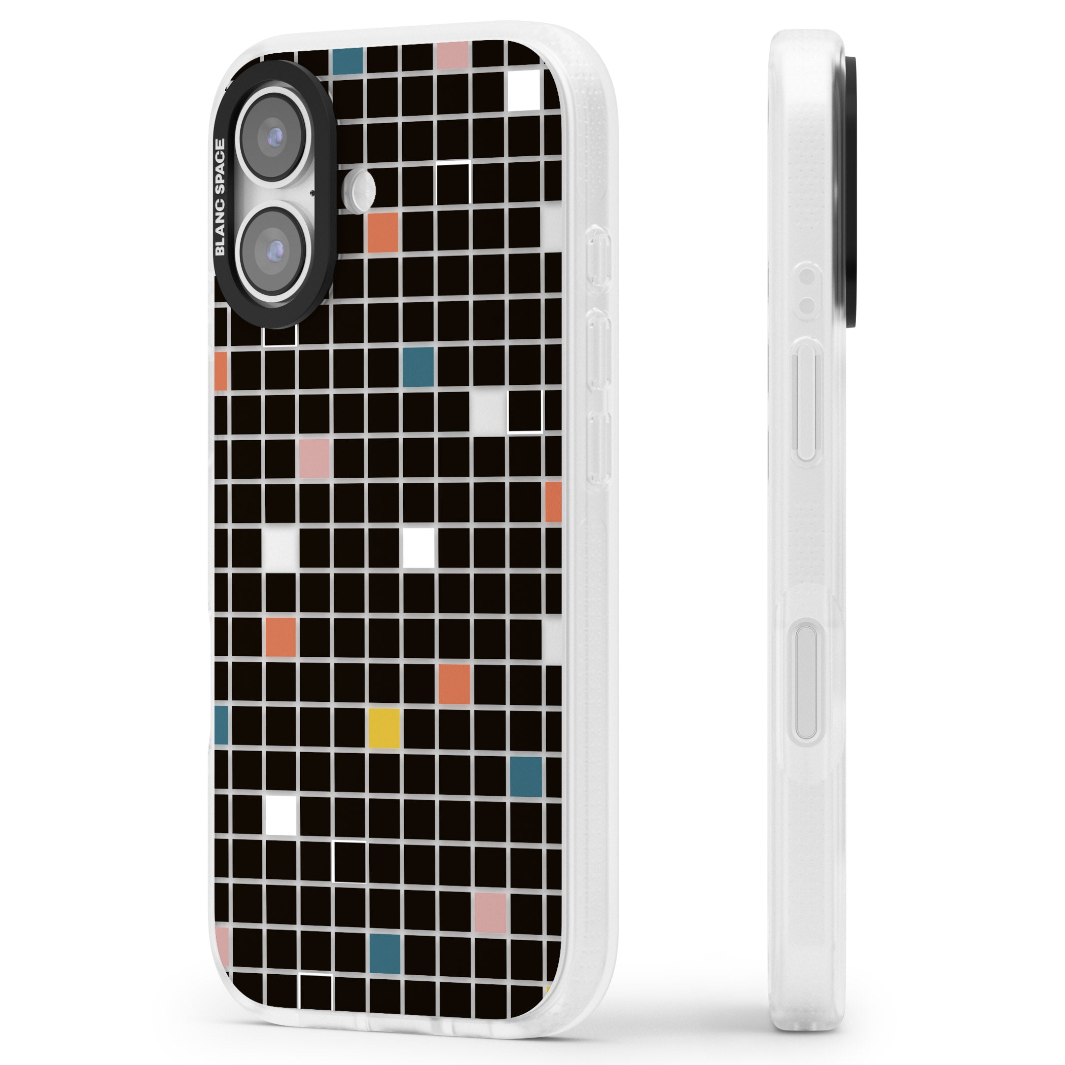 Earthtone Black Geometric Grid iPhone 17 Impact Air Clear Phone Case Side Profile
