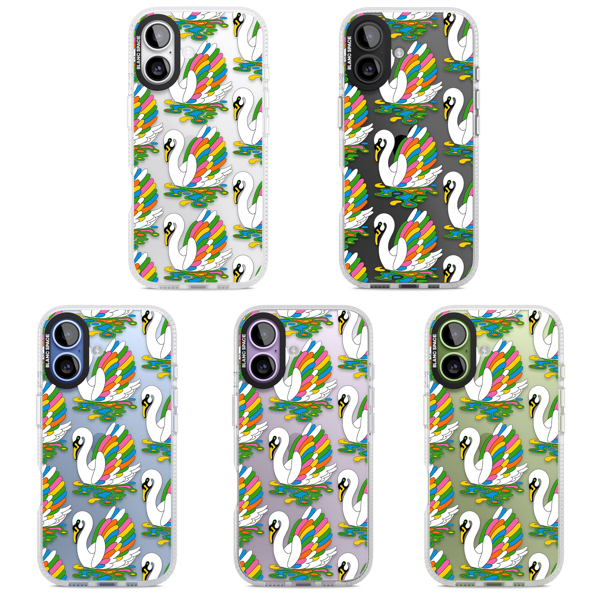 Colourful Swan Pattern iPhone 17 Impact Air Clear Phone Case APT Impact Protection