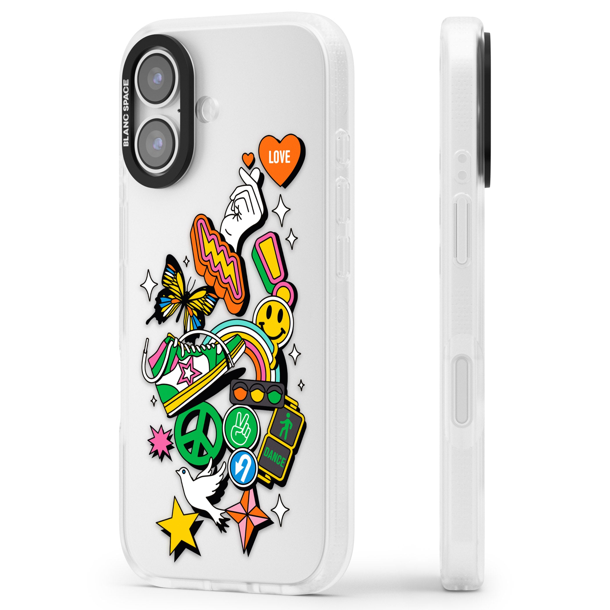 Nostalgic Sticker Collage iPhone 17 Impact Air Clear Phone Case Side Profile