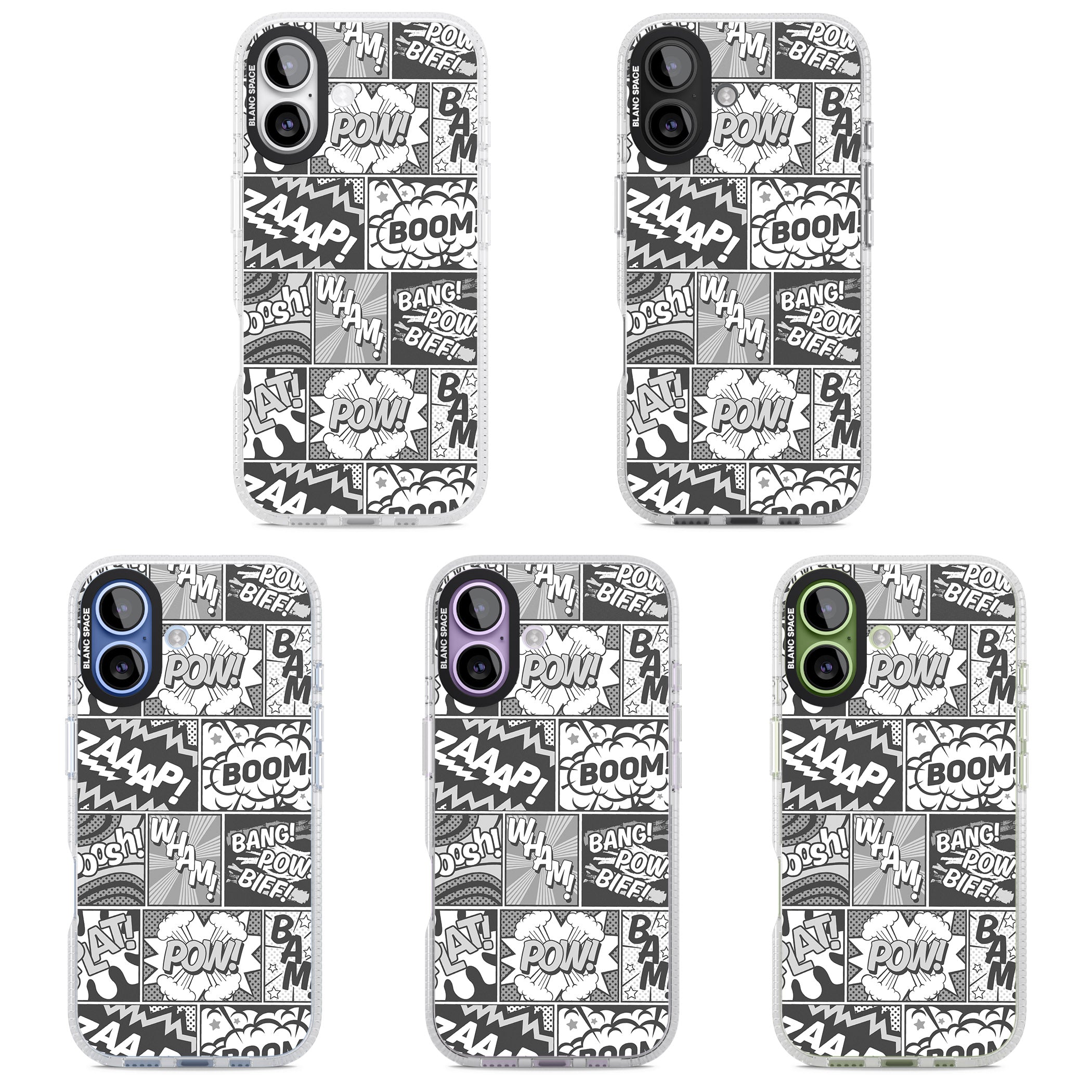 Onomatopoeia (Black & White) iPhone 17 Impact Air Clear Phone Case APT Impact Protection