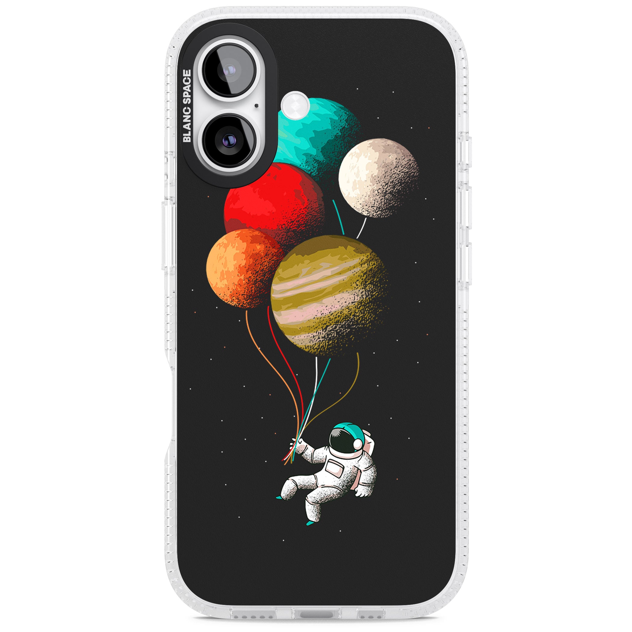 Astronaut Balloon Planets iPhone 17 Impact Air Clear Phone Case