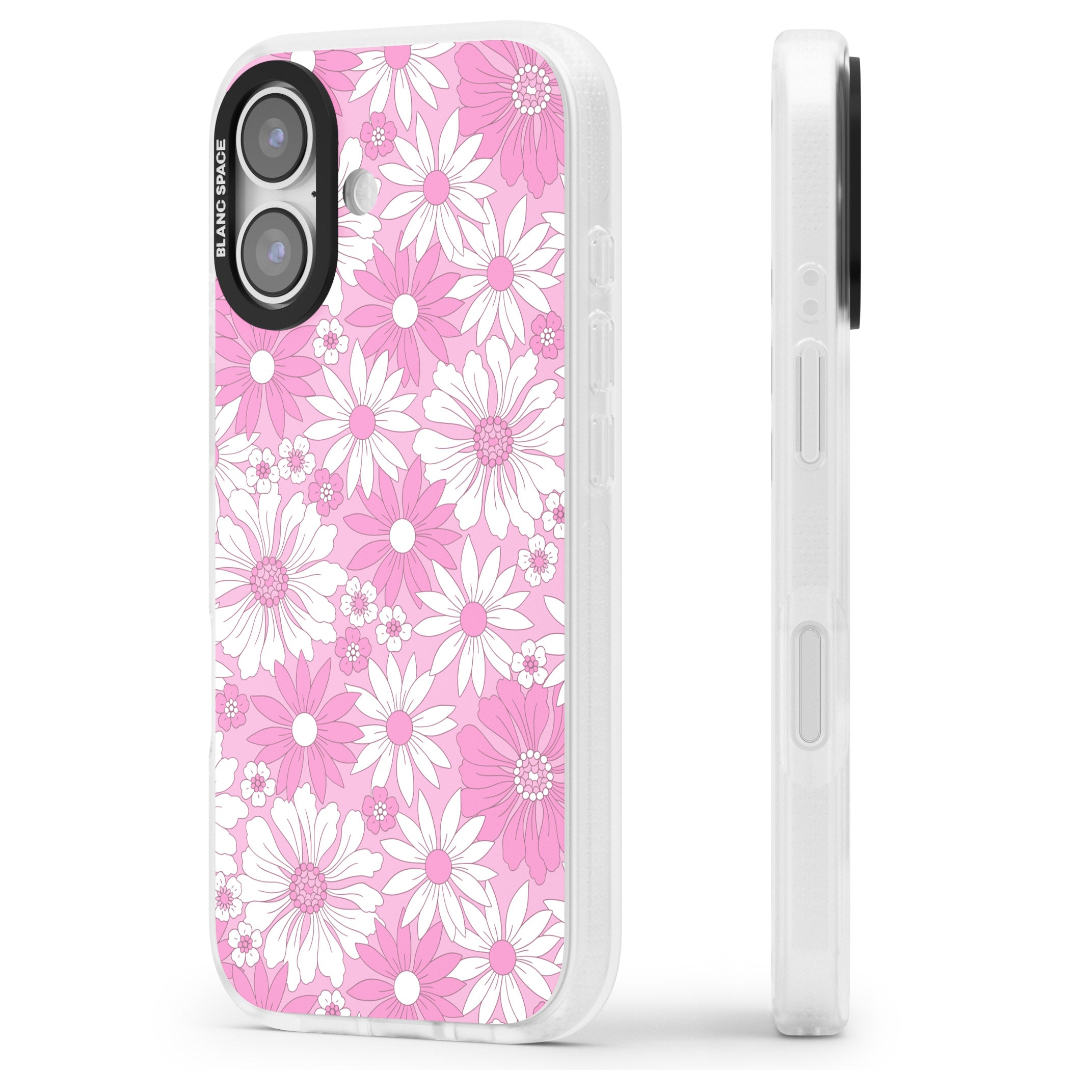 Pink White Flowers iPhone 17 Impact Air Clear Phone Case Side Profile