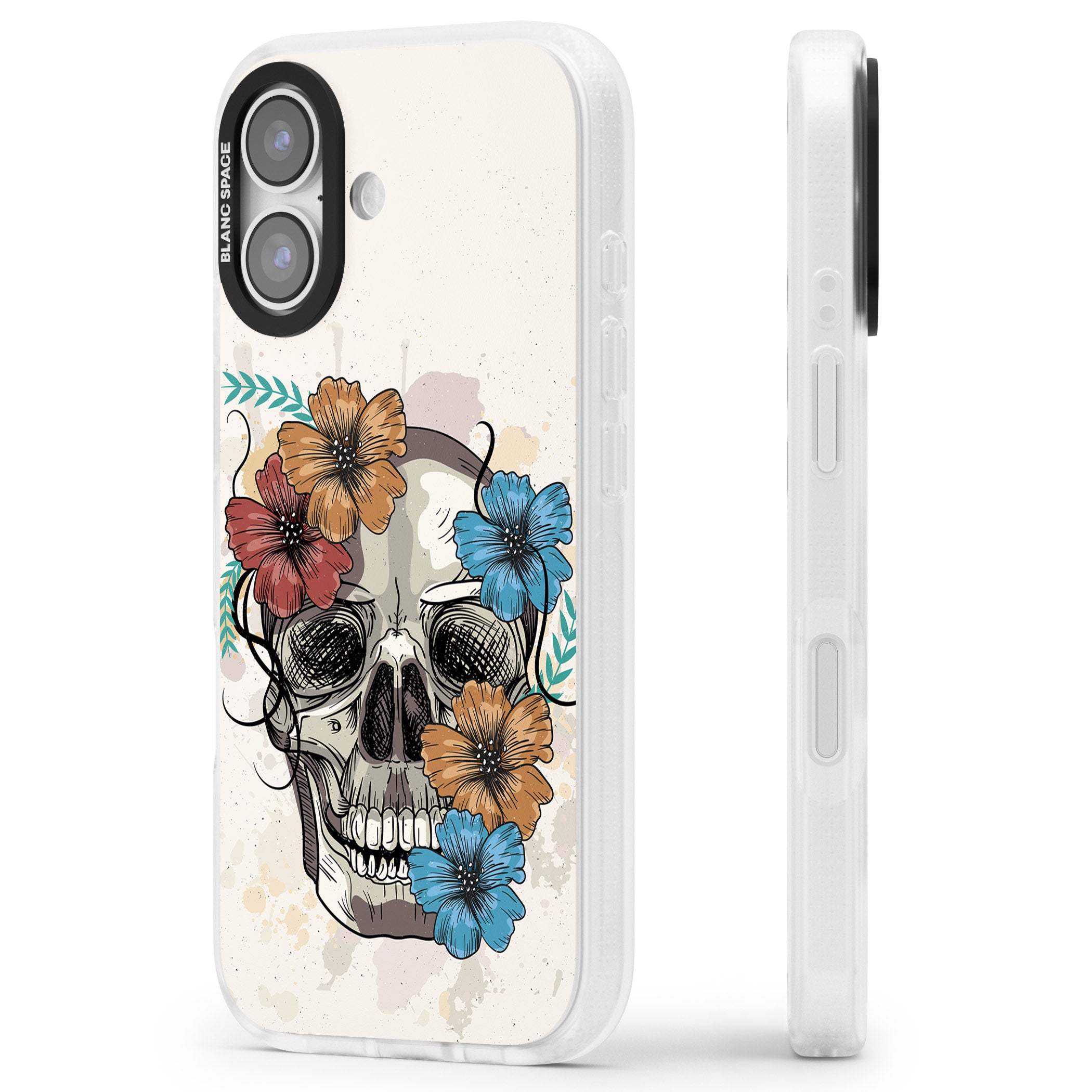 Sugar Skull Floral iPhone 17 Impact Air Clear Phone Case Side Profile