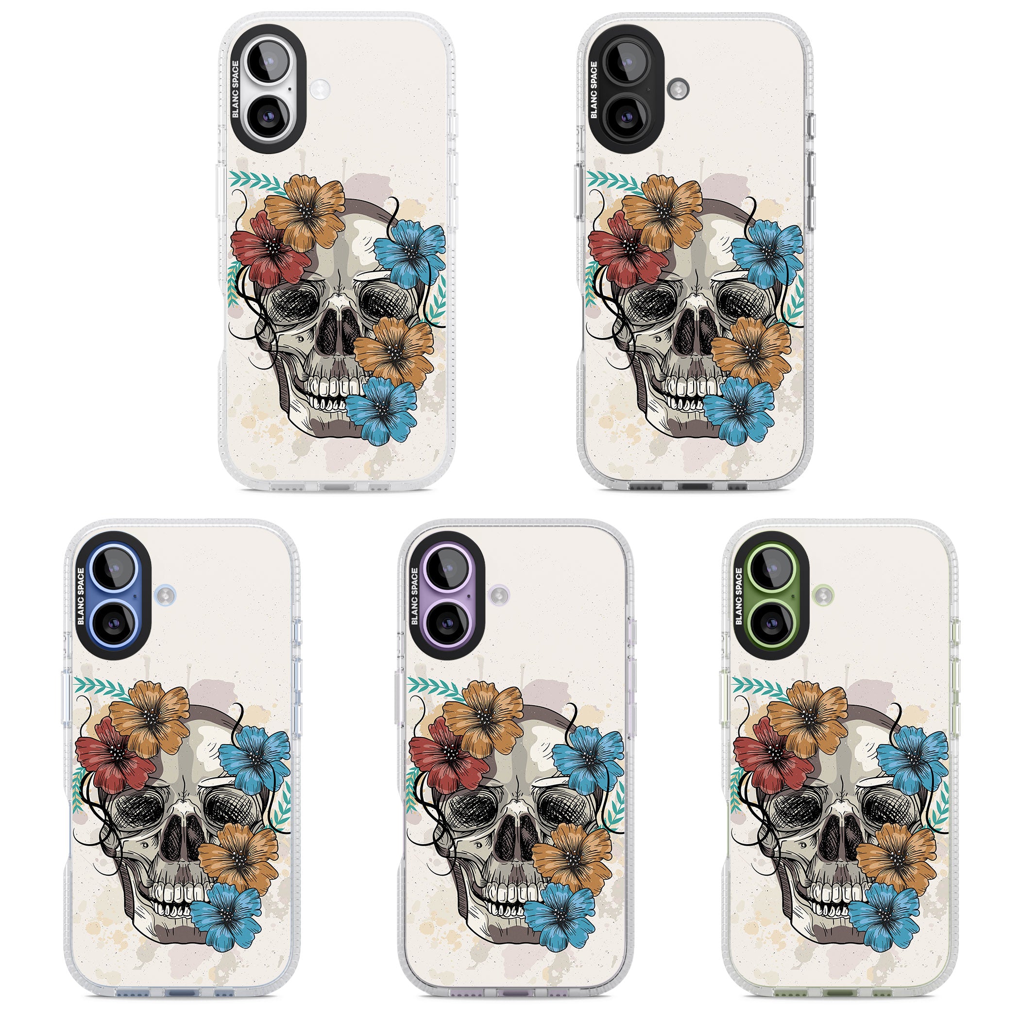 Sugar Skull Floral iPhone 17 Impact Air Clear Phone Case APT Impact Protection