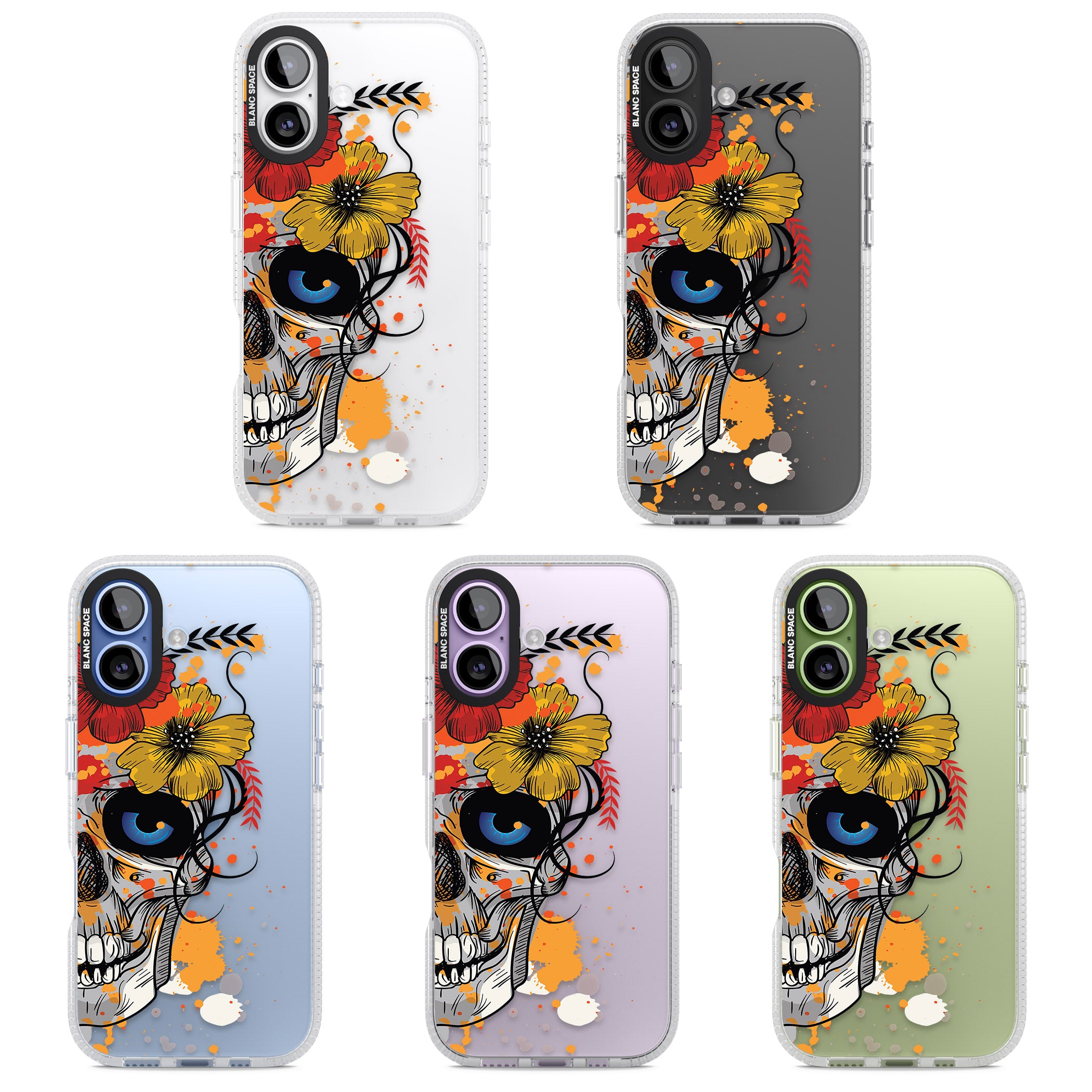 Sugar Skull Flowers iPhone 17 Impact Air Clear Phone Case APT Impact Protection