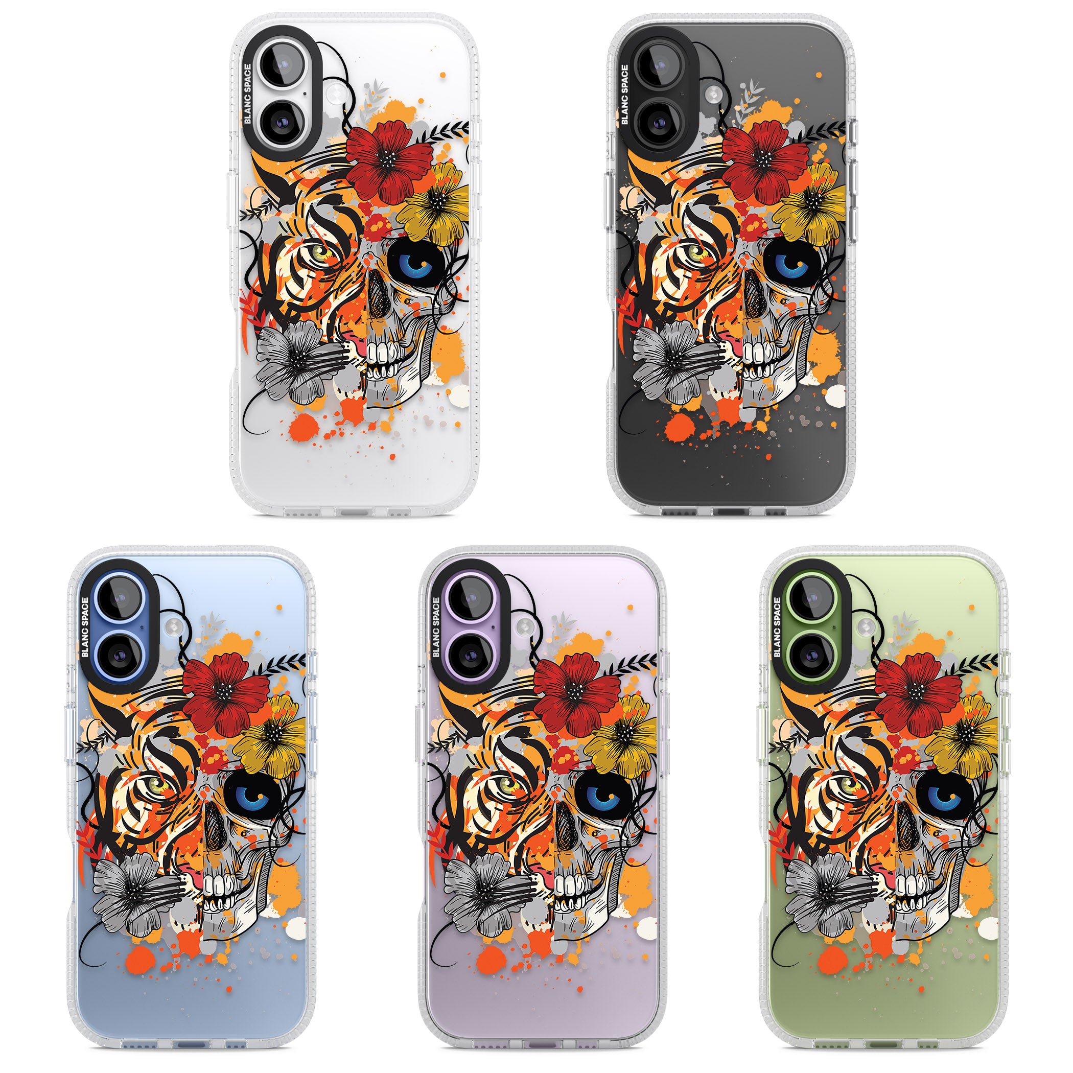 Sugar Skull Tiger Floral iPhone 17 Impact Air Clear Phone Case APT Impact Protection