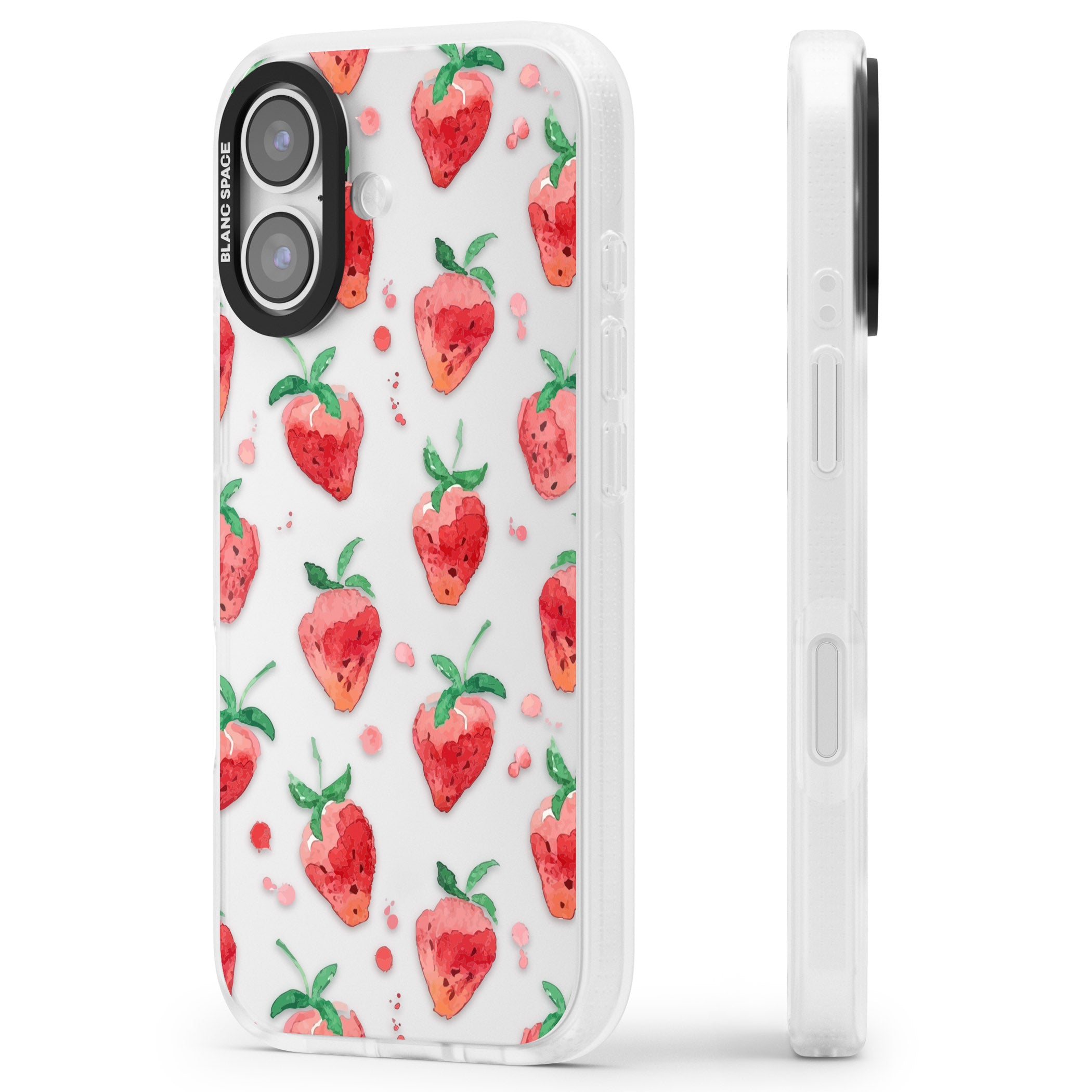 Strawberry Watercolour iPhone 17 Impact Air Clear Phone Case Side Profile