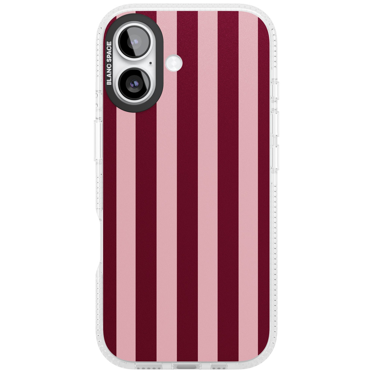 Bordeaux Belle preppy iPhone case featuring bold vertical stripes in burgundy and soft blush pink iPhone 16 / iPhone 16 Plus / iPhone 17 Impact Air Phone Case front
