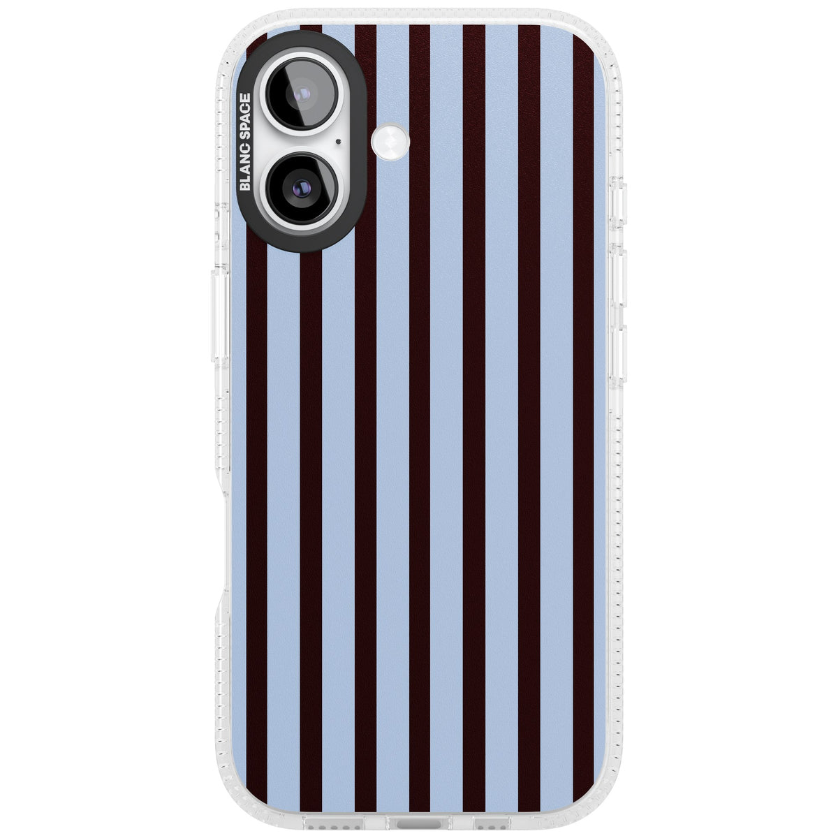 Blackcurrant Stripe preppy iPhone case featuring vertical burgundy and light blue stripes in a classic pinstripe layout iPhone 16 / iPhone 16 Plus / iPhone 17 Impact Air Phone Case front