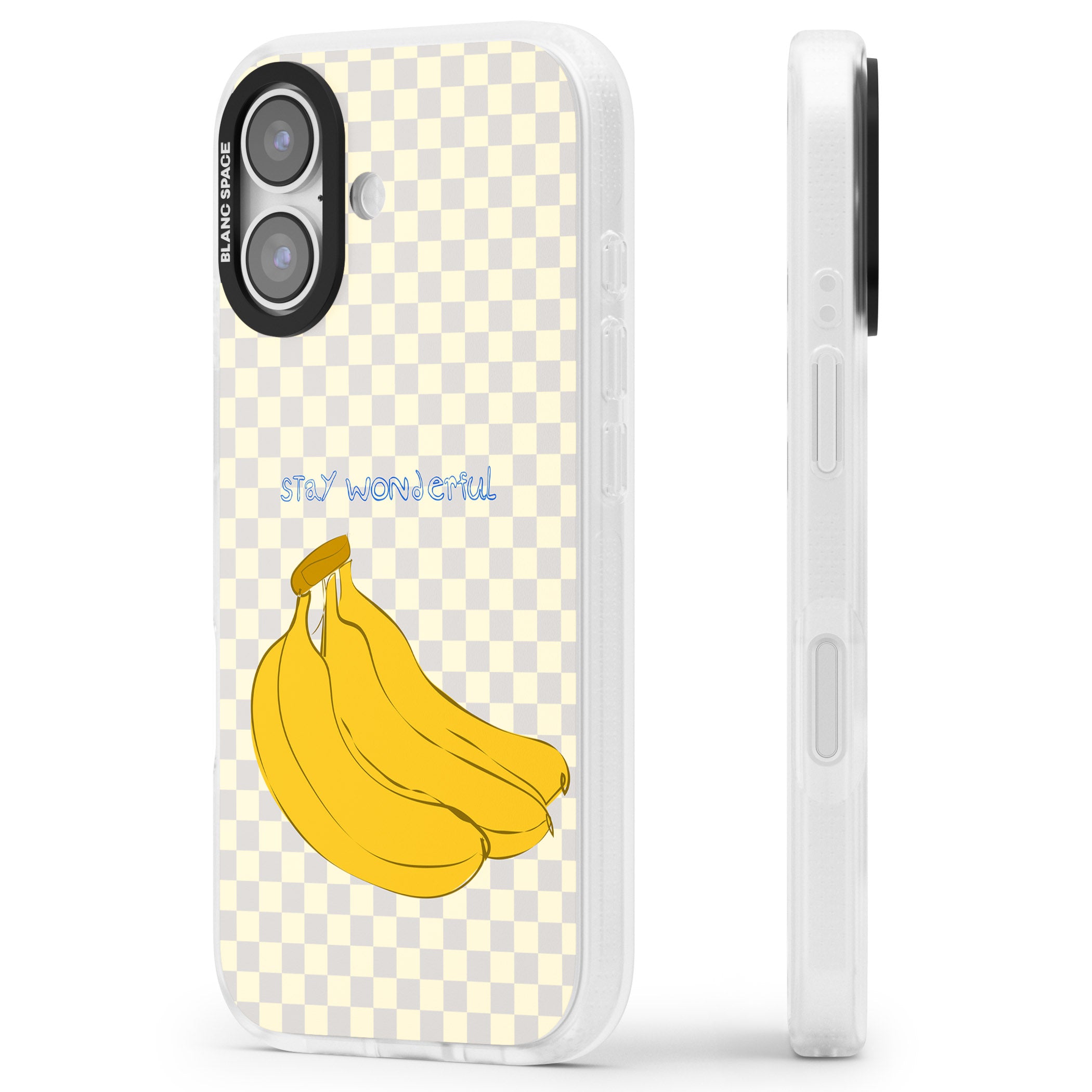Stay Wonderful Banana iPhone 17 Impact Air Clear Phone Case Side Profile