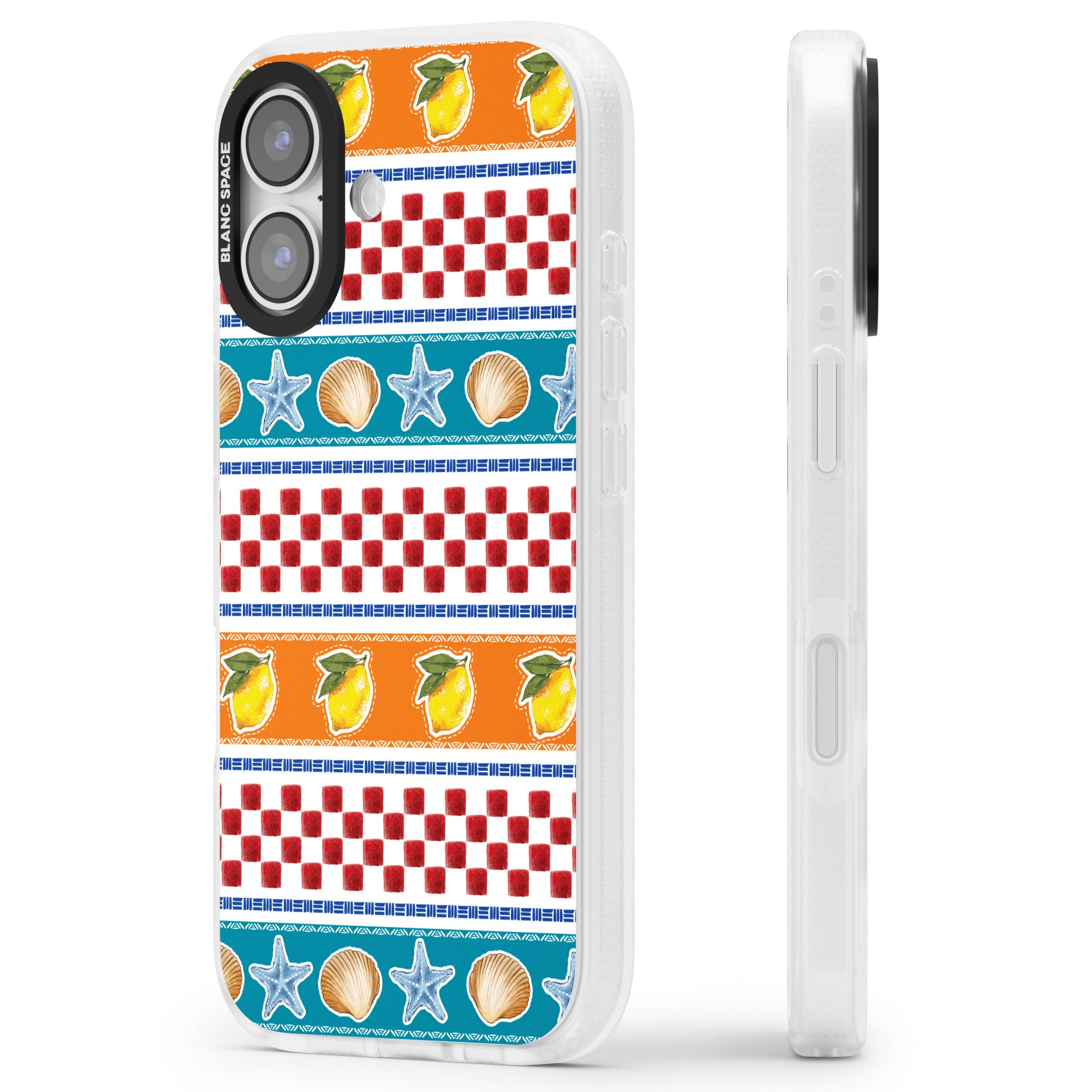 Coastal Italian Check Pattern iPhone 17 Impact Air Clear Phone Case Side Profile