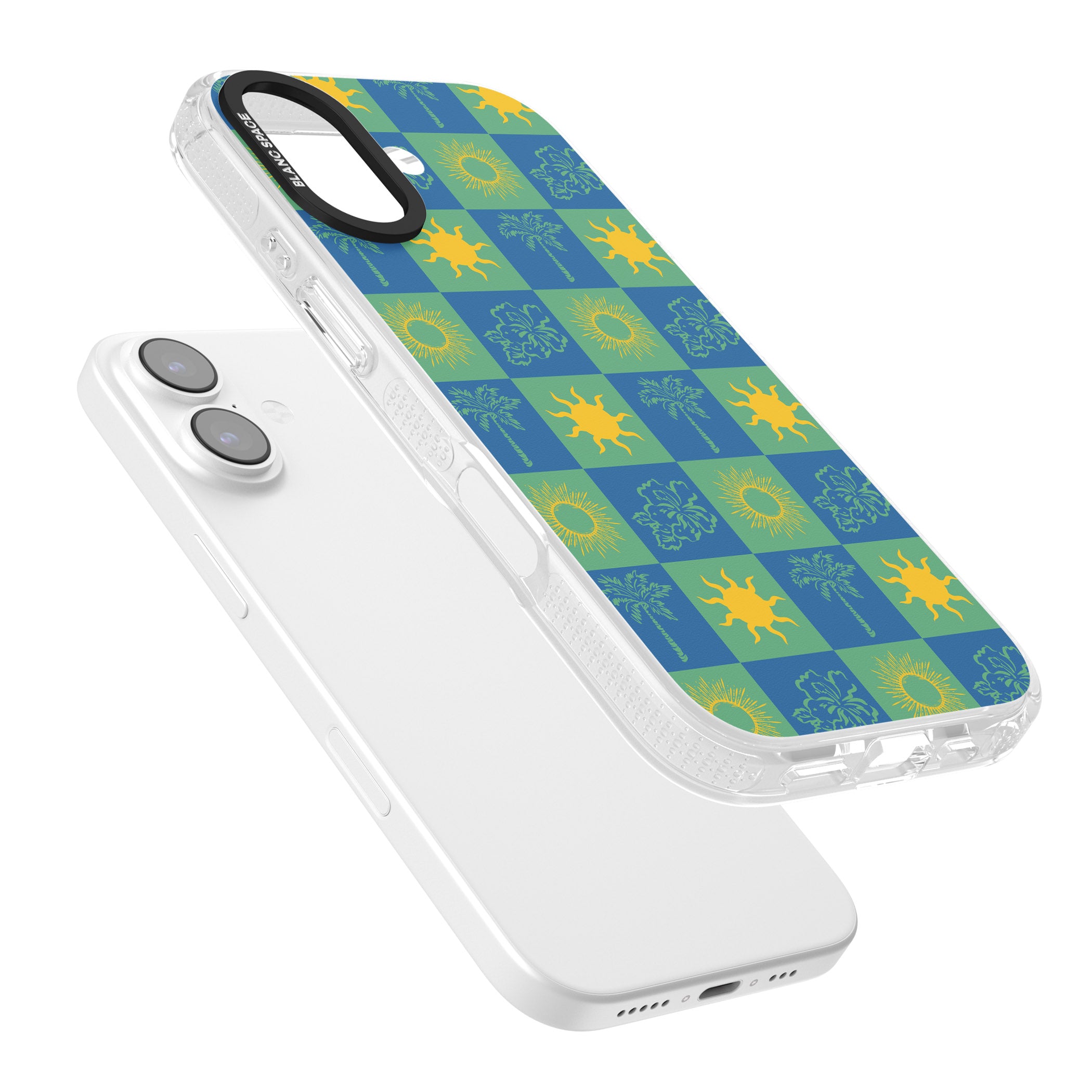 Green & Blue Tropical Checked iPhone 17 Impact Air Clear Phone Case Colours