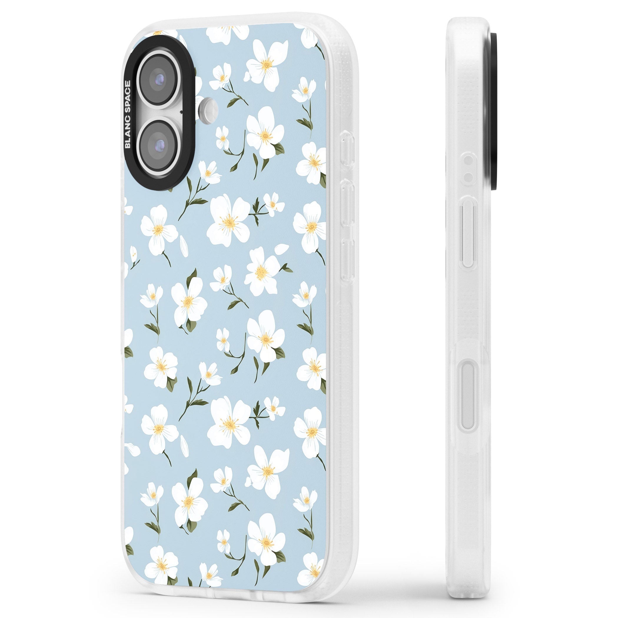 Soft White Blossoms iPhone 17 Impact Air Clear Phone Case Side Profile