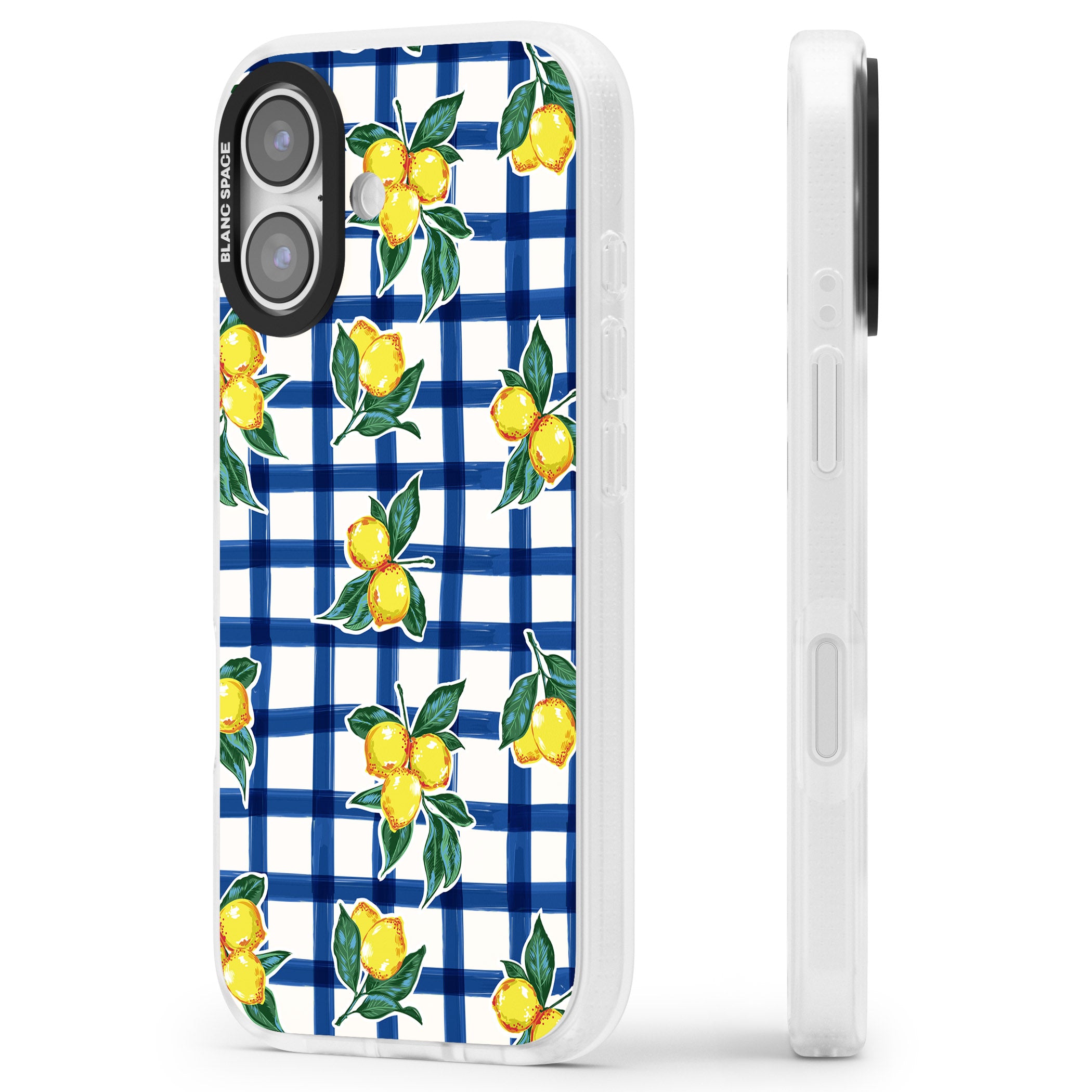Lemon Gingham iPhone 17 Impact Air Clear Phone Case Side Profile