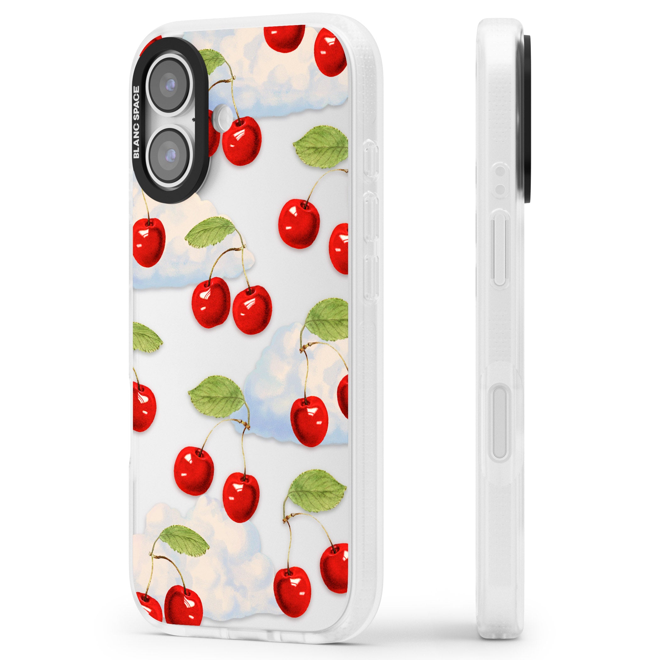 Vintage Cherries & Clouds iPhone 17 Impact Air Clear Phone Case Side Profile