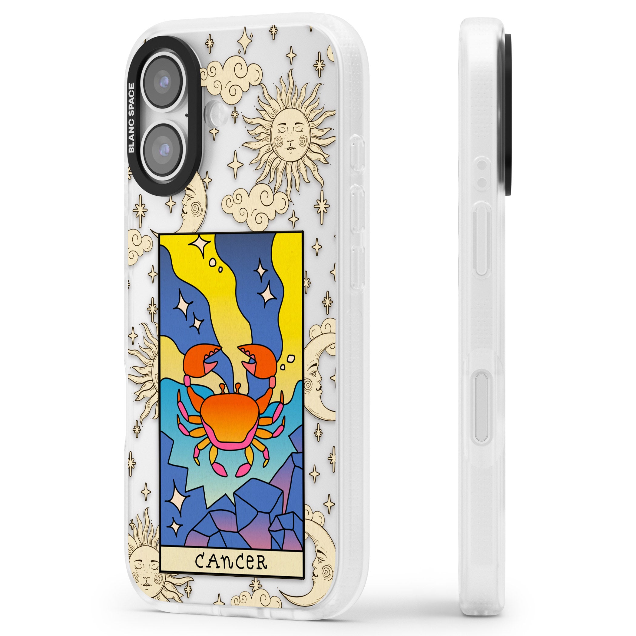 Celestial Zodiac Cancer iPhone 17 Impact Air Clear Phone Case Side Profile