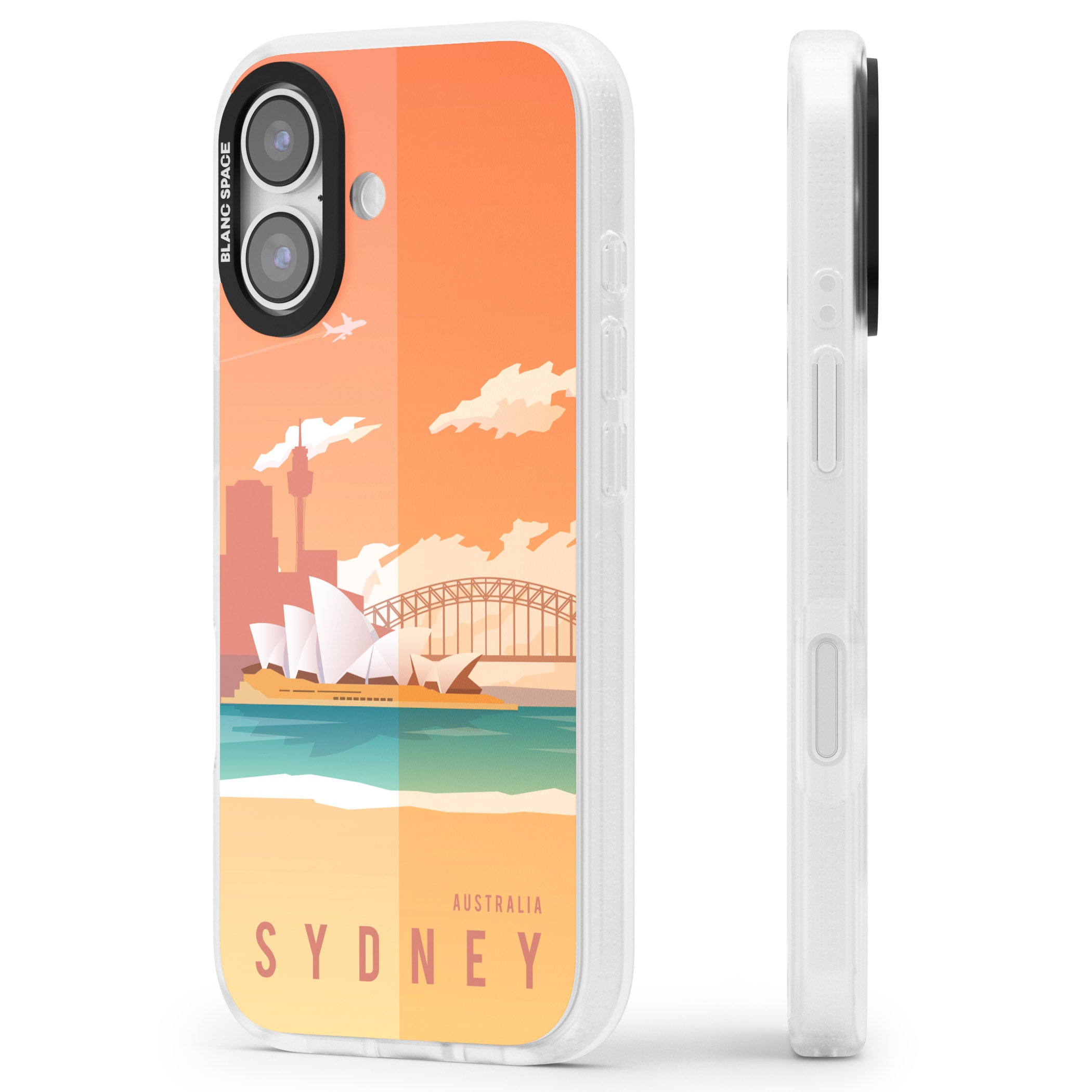 Vintage Travel Poster Sydney iPhone 17 Impact Air Clear Phone Case Side Profile