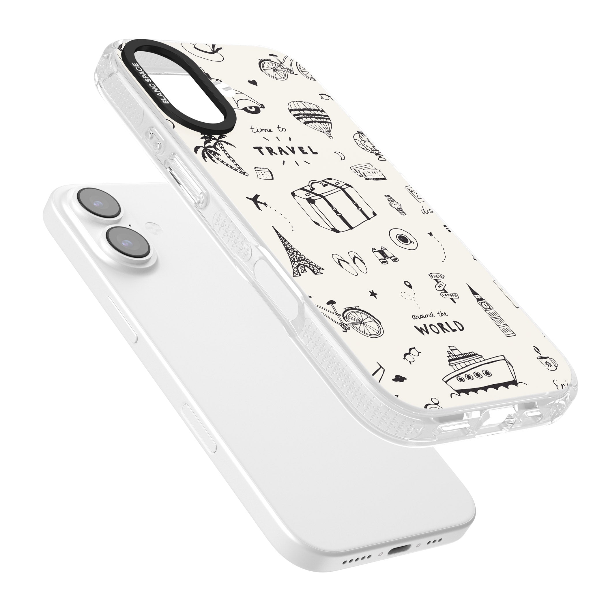 Cute Travel Pattern, White On iPhone 17 Impact Air Clear Phone Case Colours