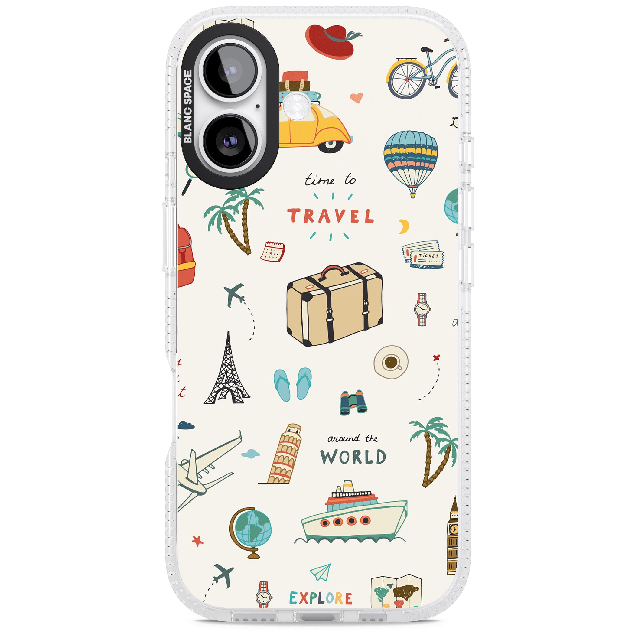 Cute Travel Pattern Cream iPhone 17 Impact Air Clear Phone Case
