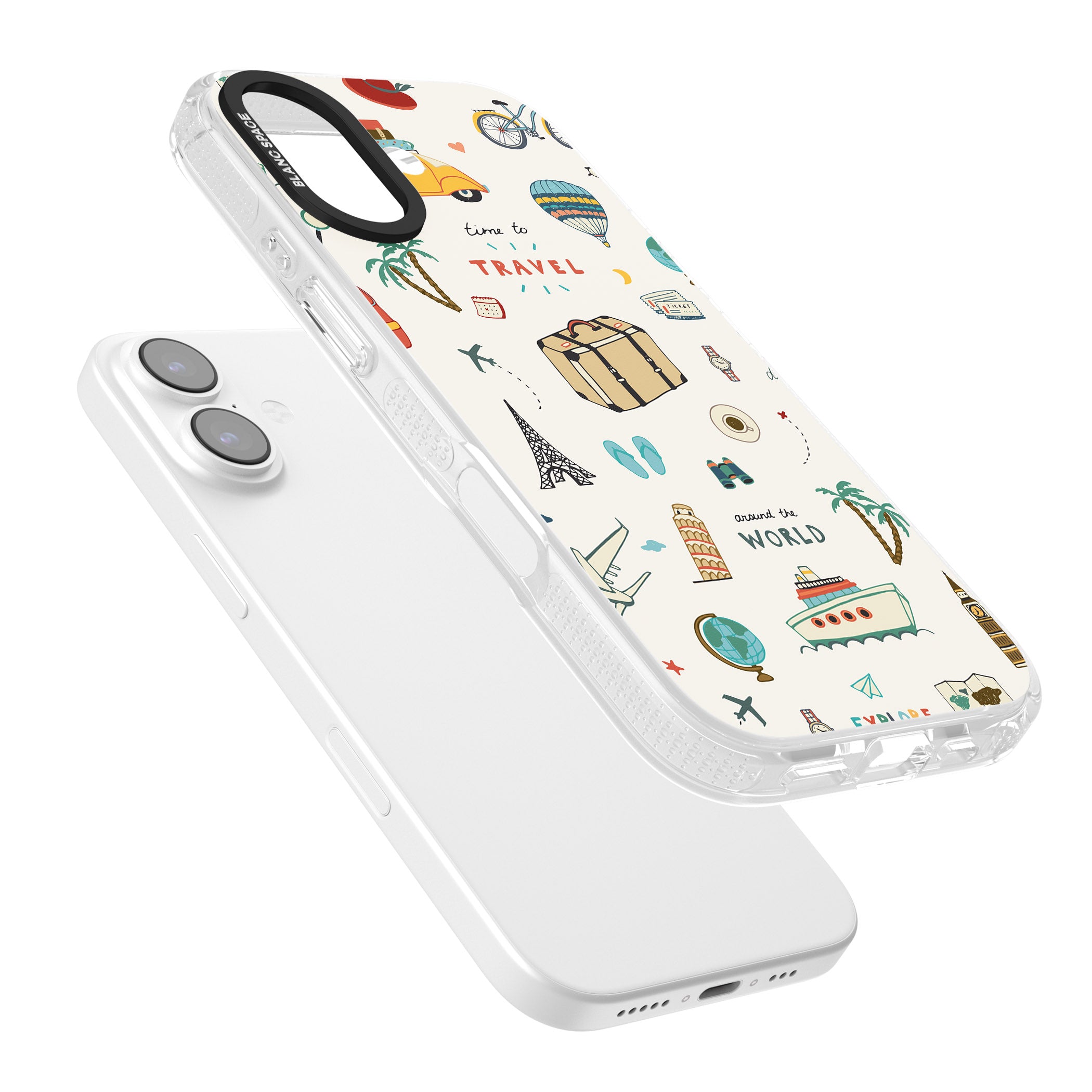 Cute Travel Pattern Cream iPhone 17 Impact Air Clear Phone Case Colours