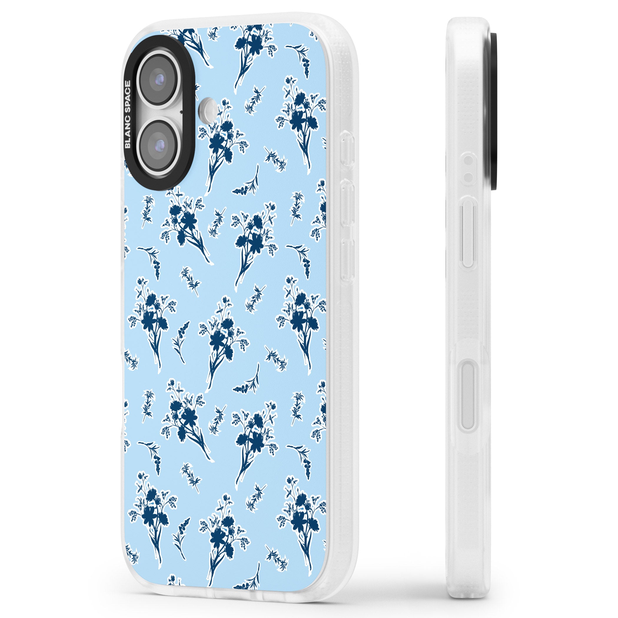 Blue Sticker Wildflowers iPhone 17 Impact Air Clear Phone Case Side Profile