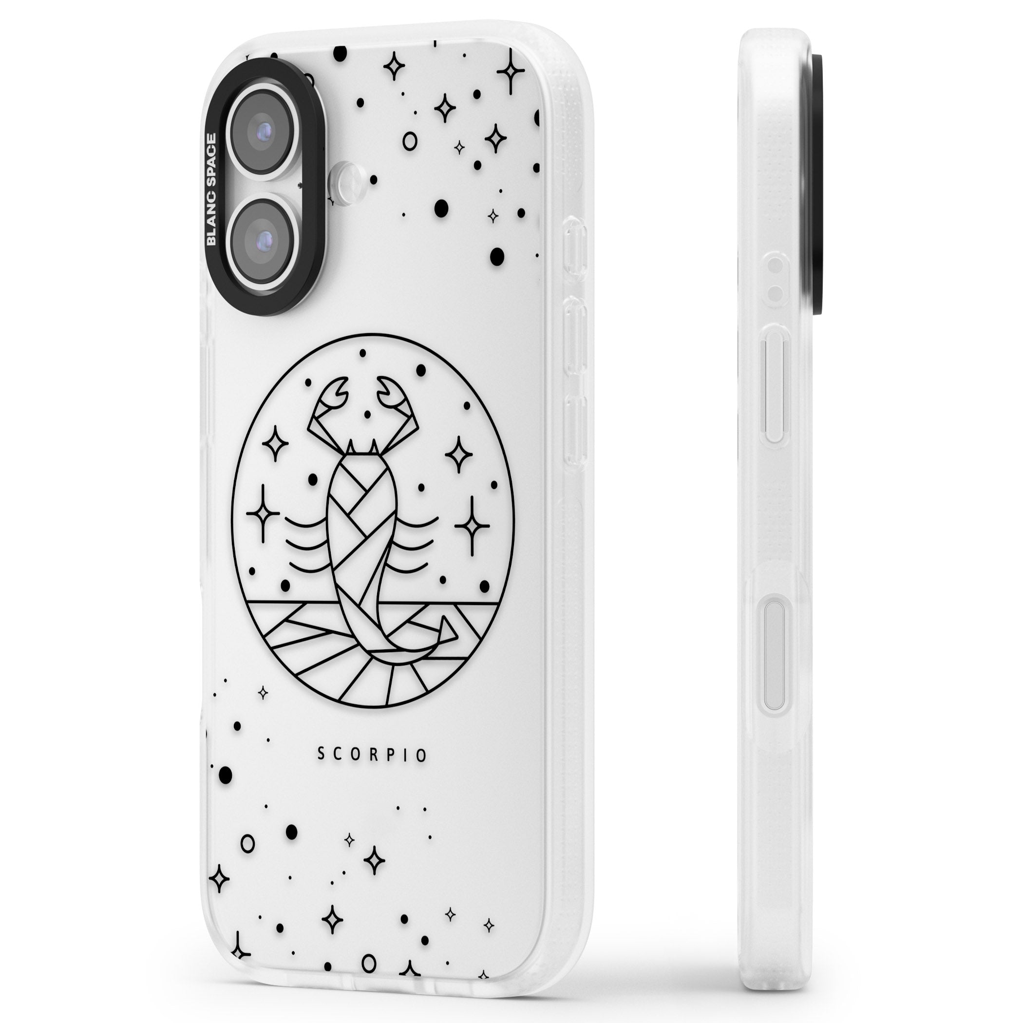 Scorpio Emblem Cosmic Design iPhone 17 Impact Air Clear Phone Case Side Profile
