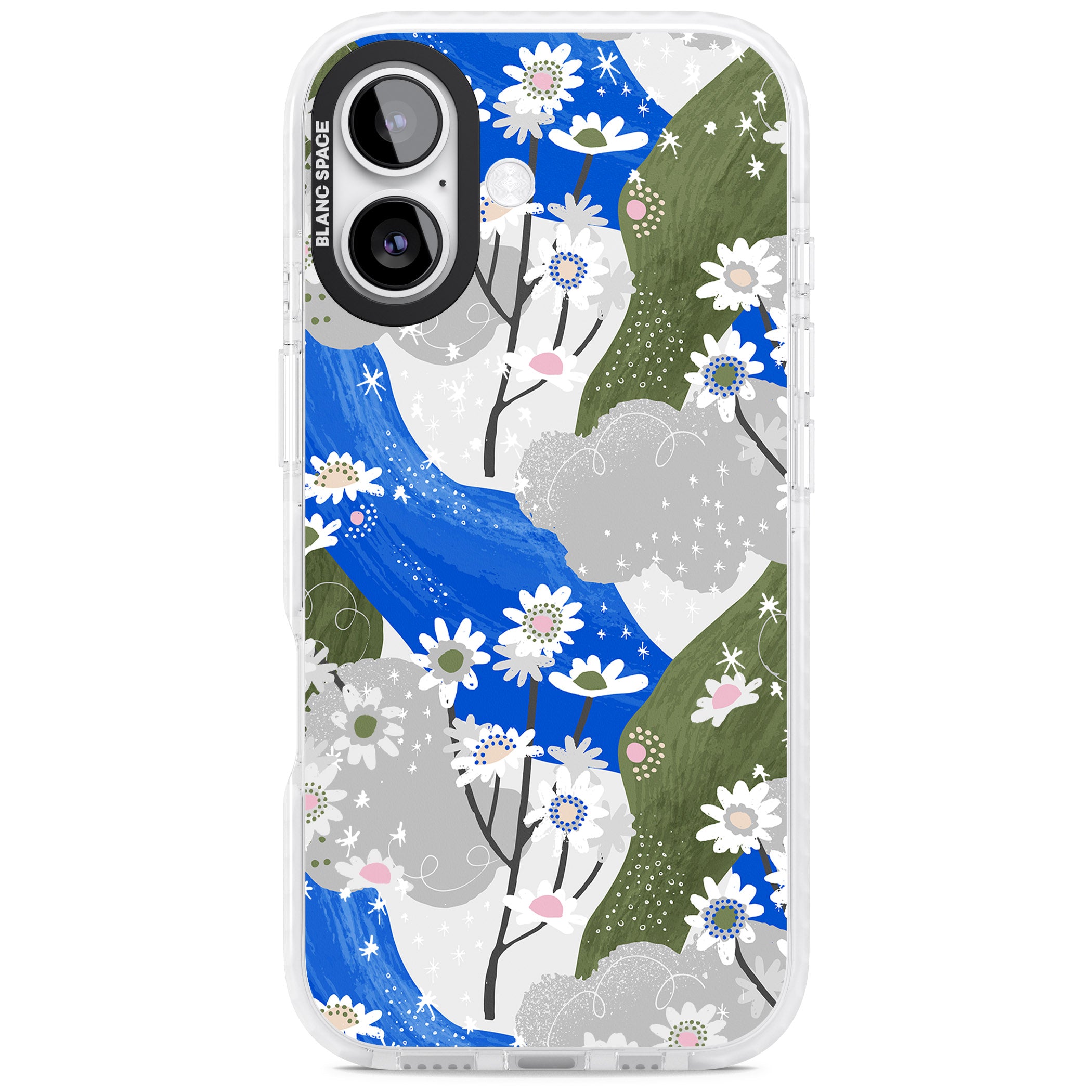 Blue & Grey Daisies Pattern iPhone 17 Impact Clear Phone Case