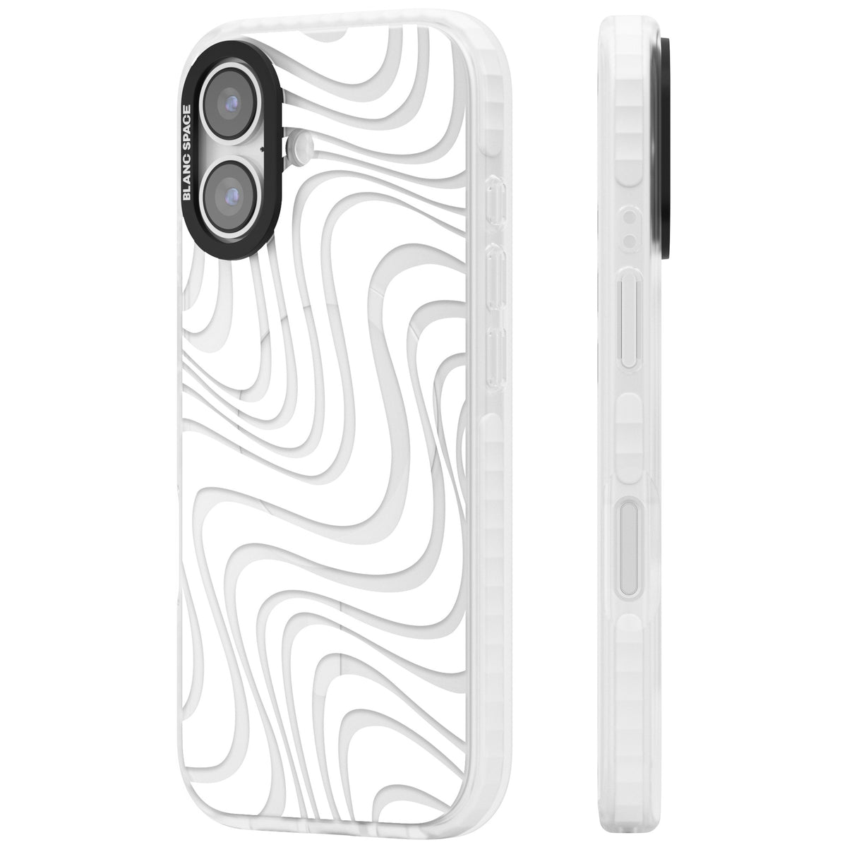 White Abstract Waves iPhone 16 / iPhone 16 Plus / iPhone 17 Impact Clear Phone Case side
