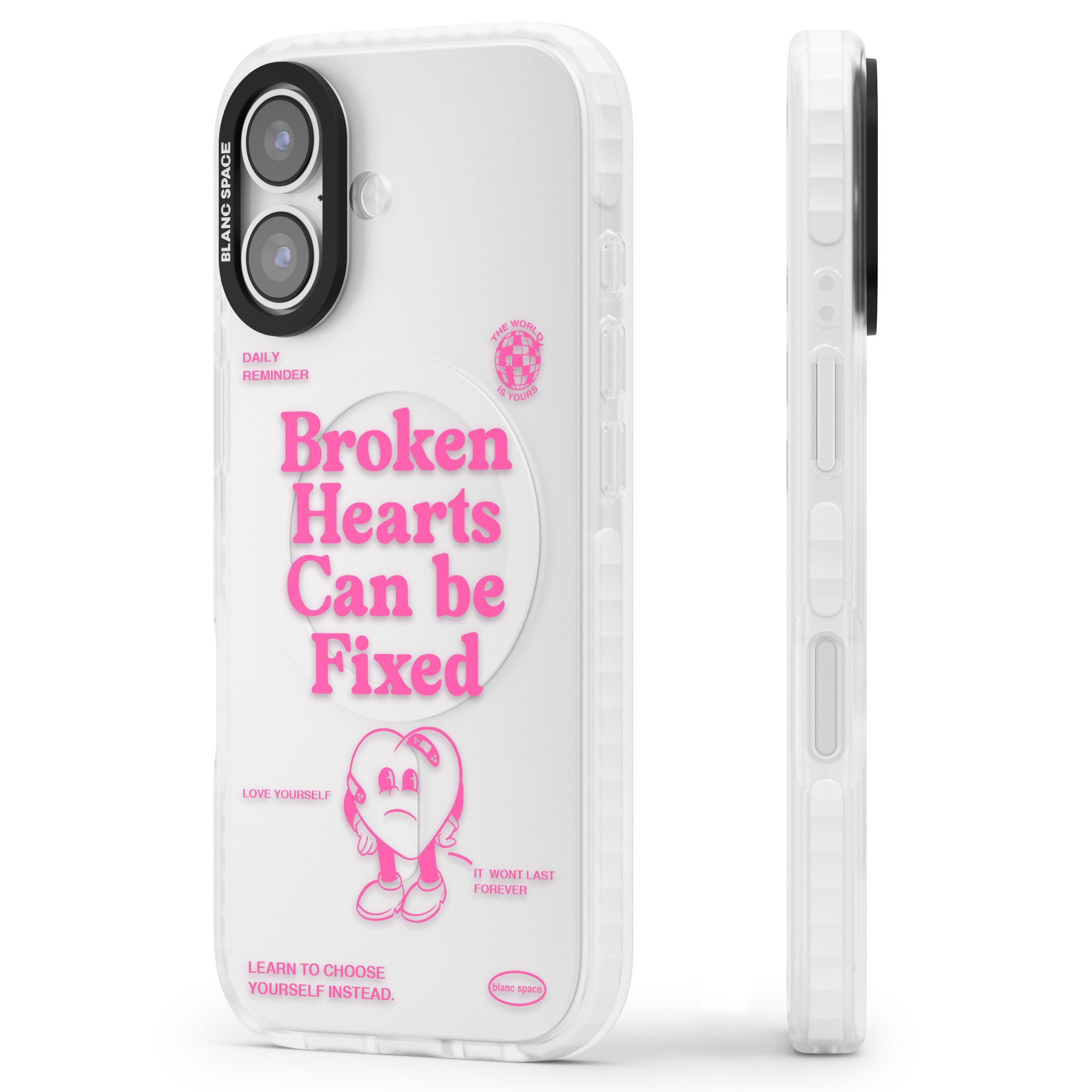Broken Hearts Can Be Fixed iPhone 17 Impact Clear Phone Case Side Profile