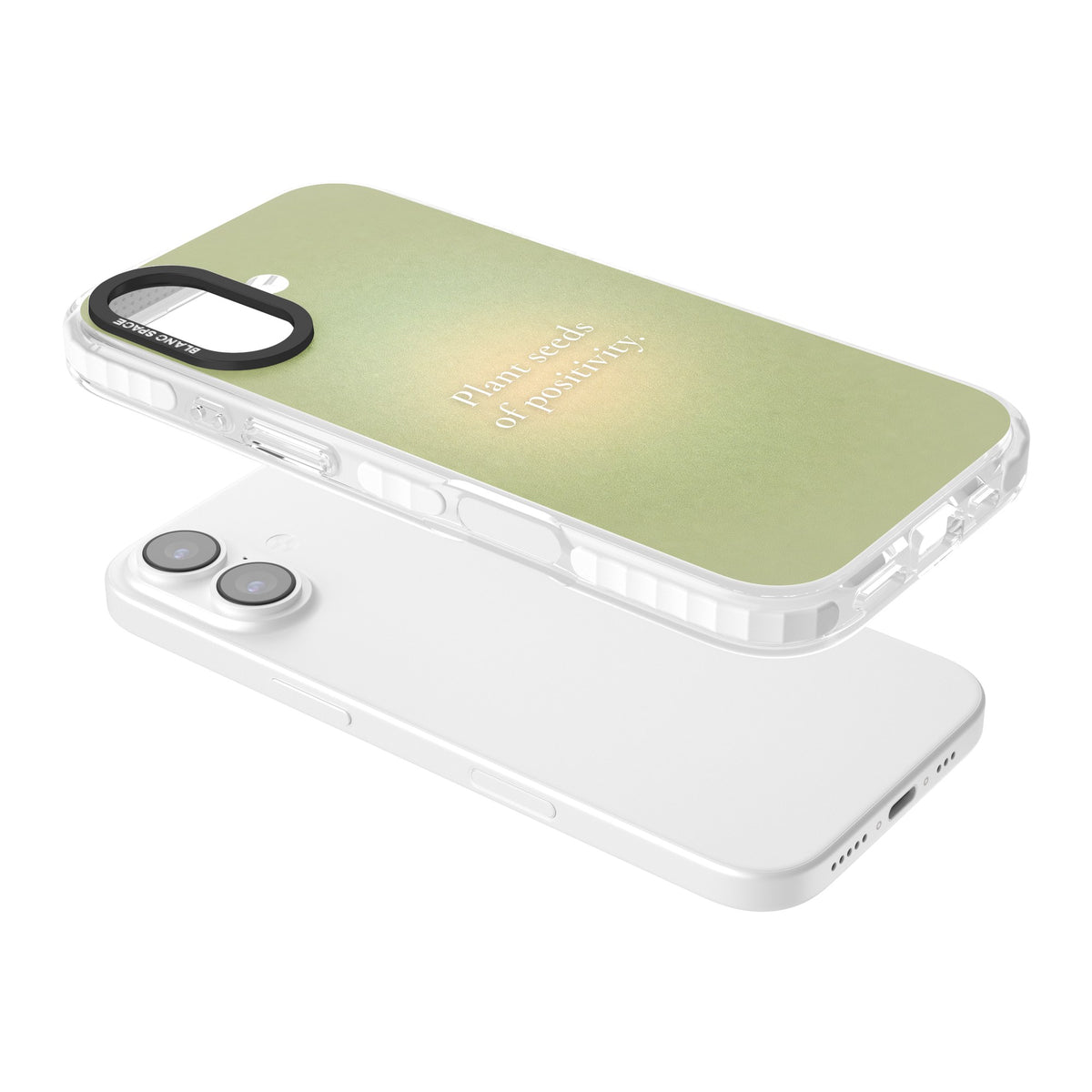 Seeds of Positivity iPhone 16 / iPhone 16 Plus / iPhone 17 Impact Clear Phone Case angled