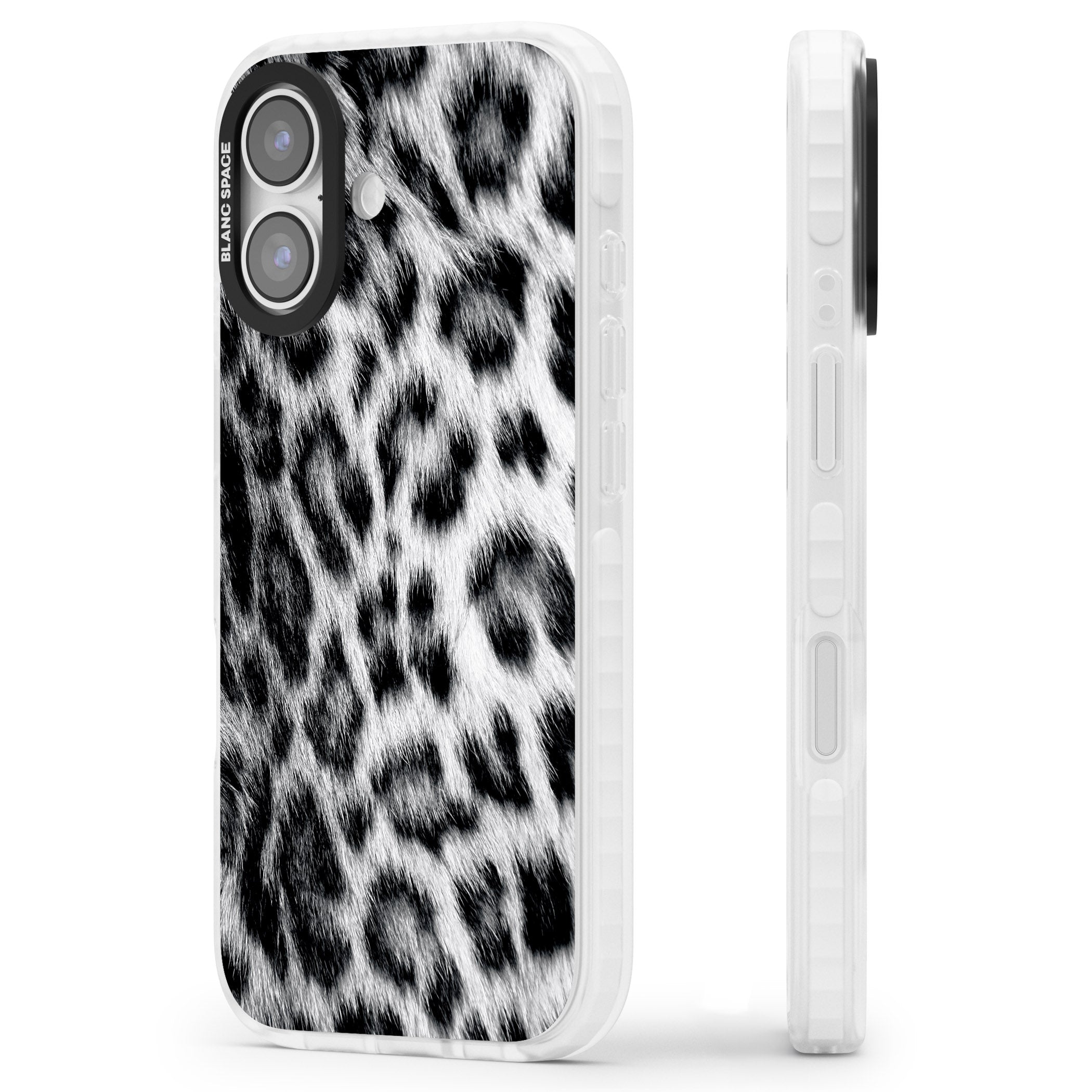 Animal Fur Pattern Snow Leopard iPhone 17 Impact Clear Phone Case Side Profile
