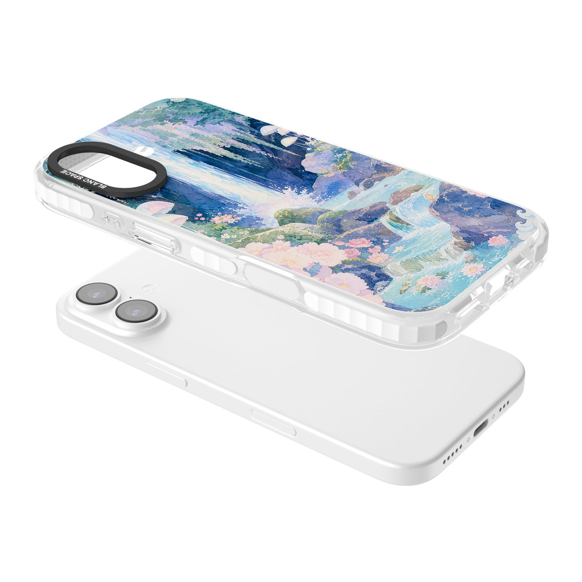 Mystic Waterfall iPhone 16 / iPhone 16 Plus / iPhone 17 Impact Clear Phone Case angled