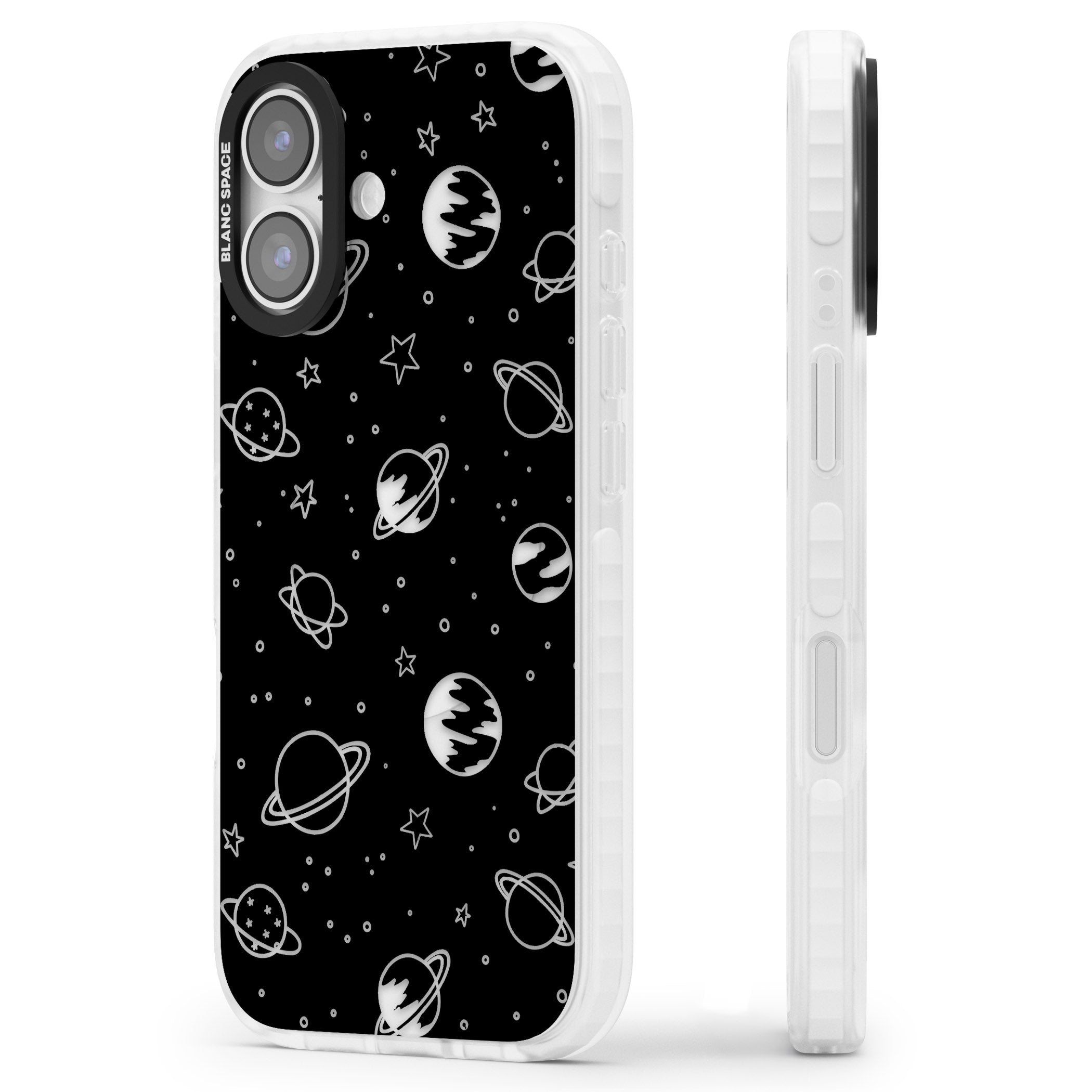 Cosmic Sketch Clear Black iPhone 17 Impact Clear Phone Case Side Profile