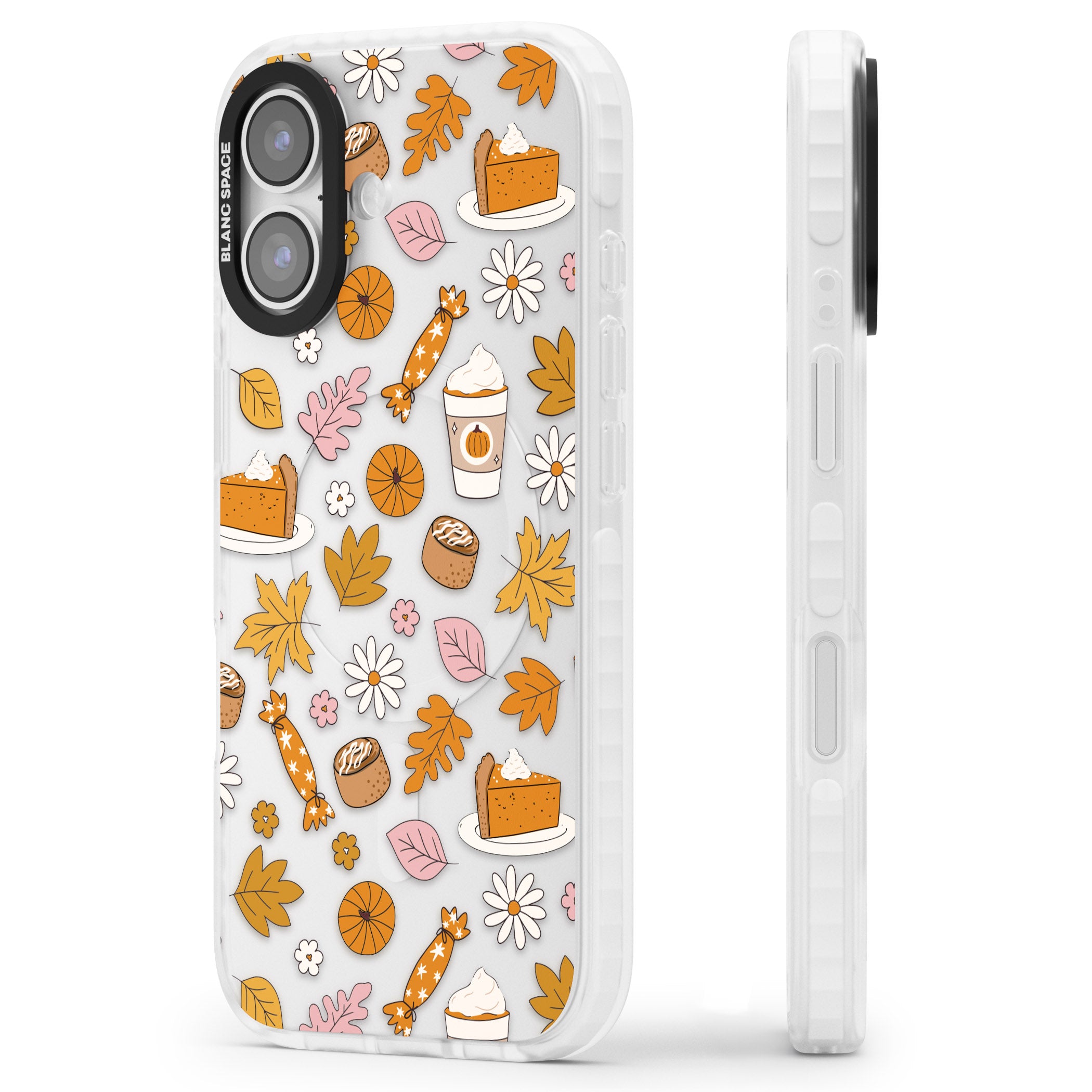Pumpkin Spice iPhone 17 Impact Clear Phone Case Side Profile