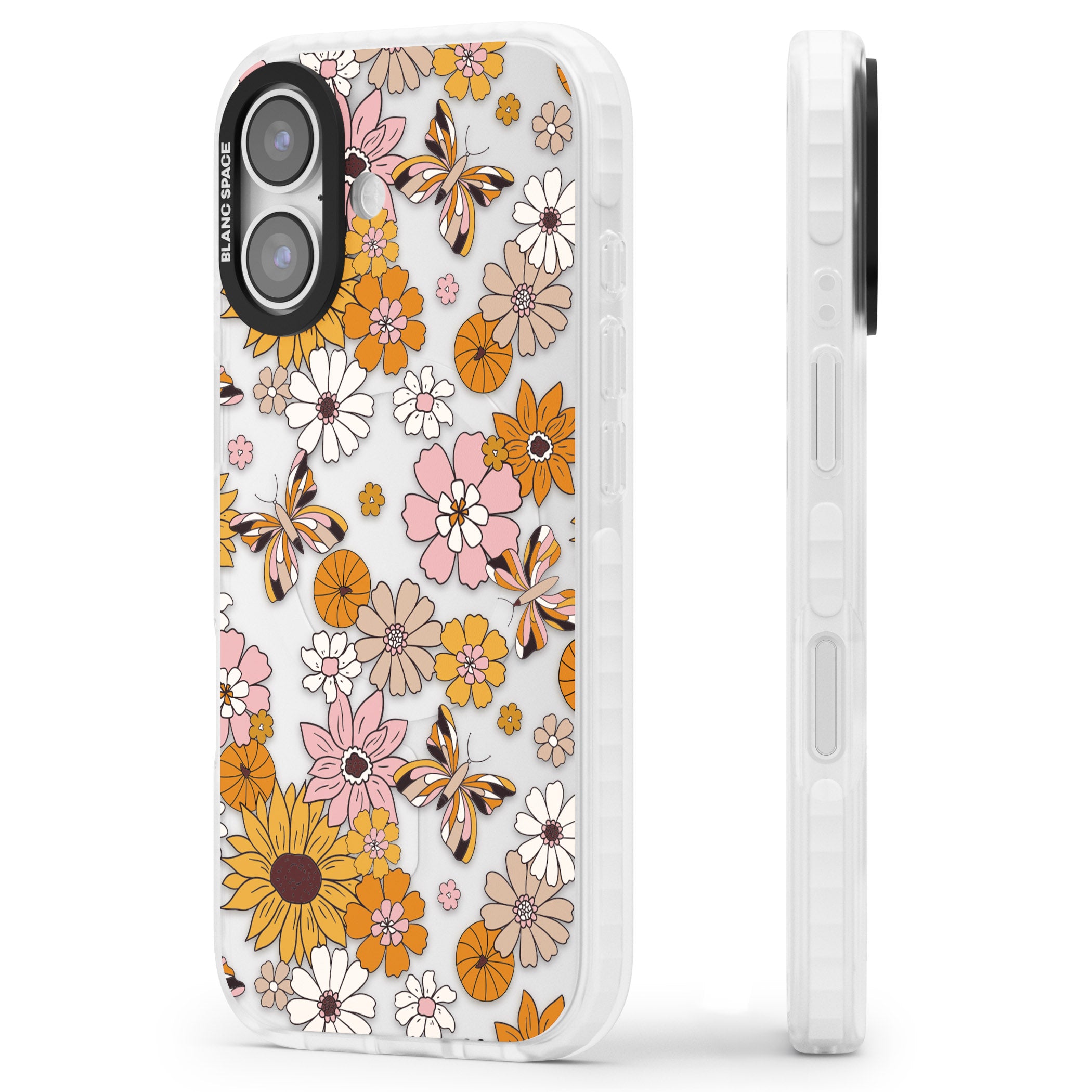 Butterfly Bloom Autumn Floral iPhone 17 Impact Clear Phone Case Side Profile