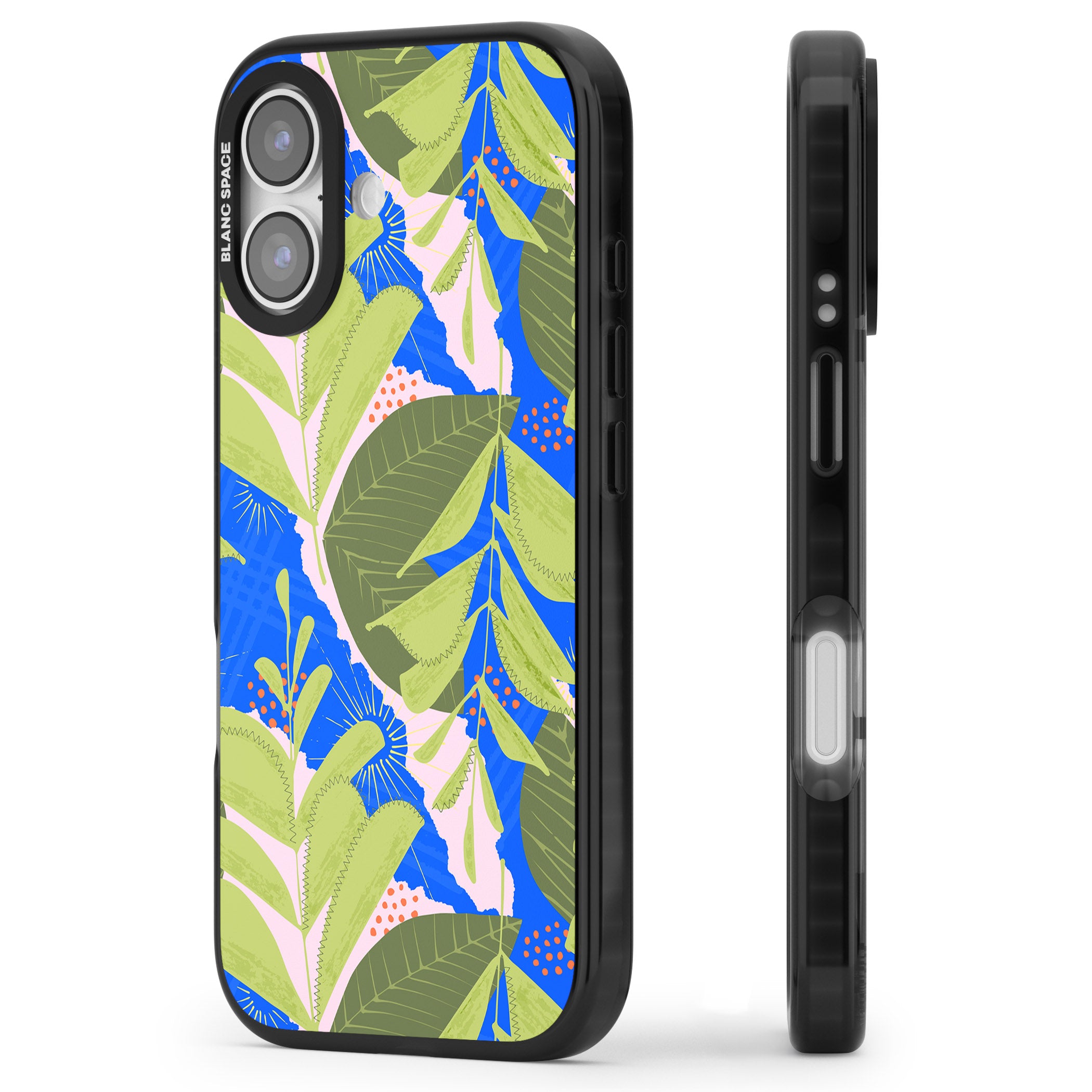 Fern Leaves Abstract Pattern iPhone 17 Impact Black Phone Case Side Profile