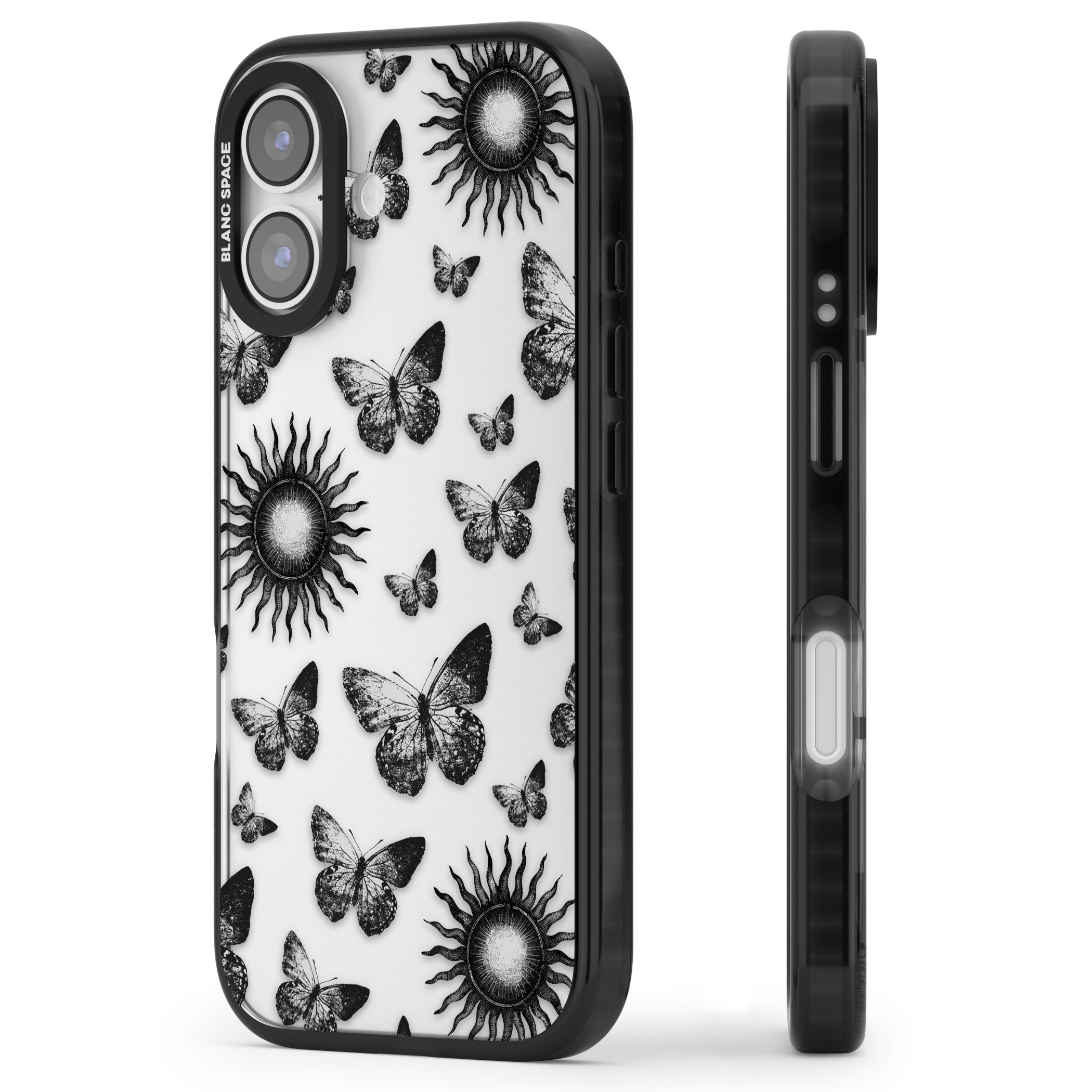 Butterflies Suns iPhone 17 Impact Black Phone Case Side Profile
