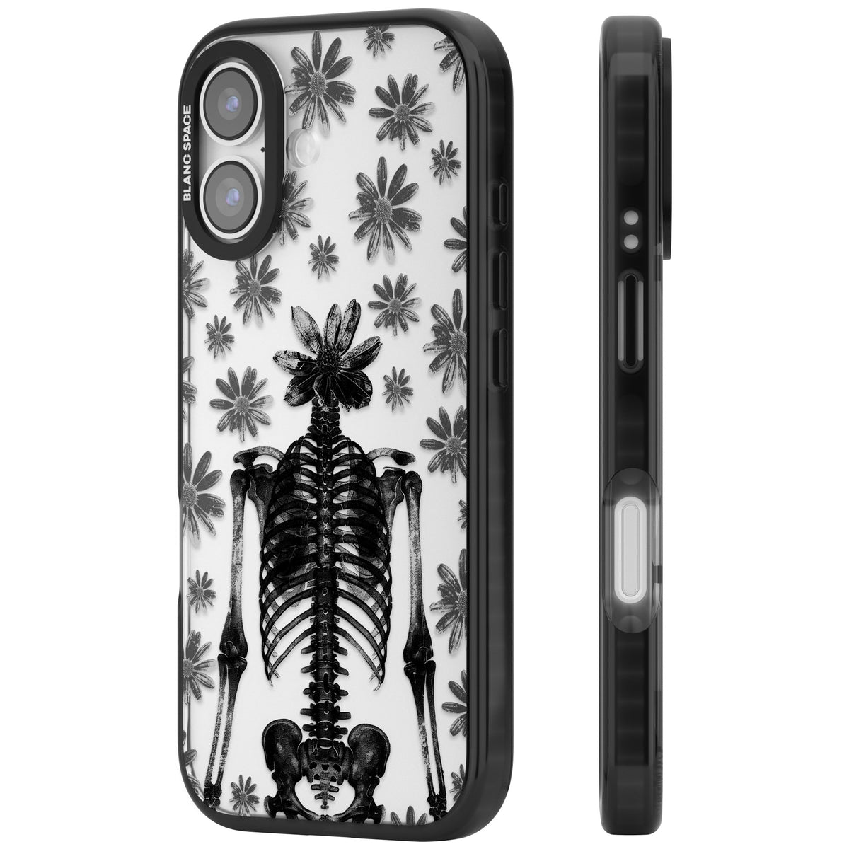 Skeleton Flower iPhone 16 / iPhone 16 Plus / iPhone 17 Impact Black Phone Case side