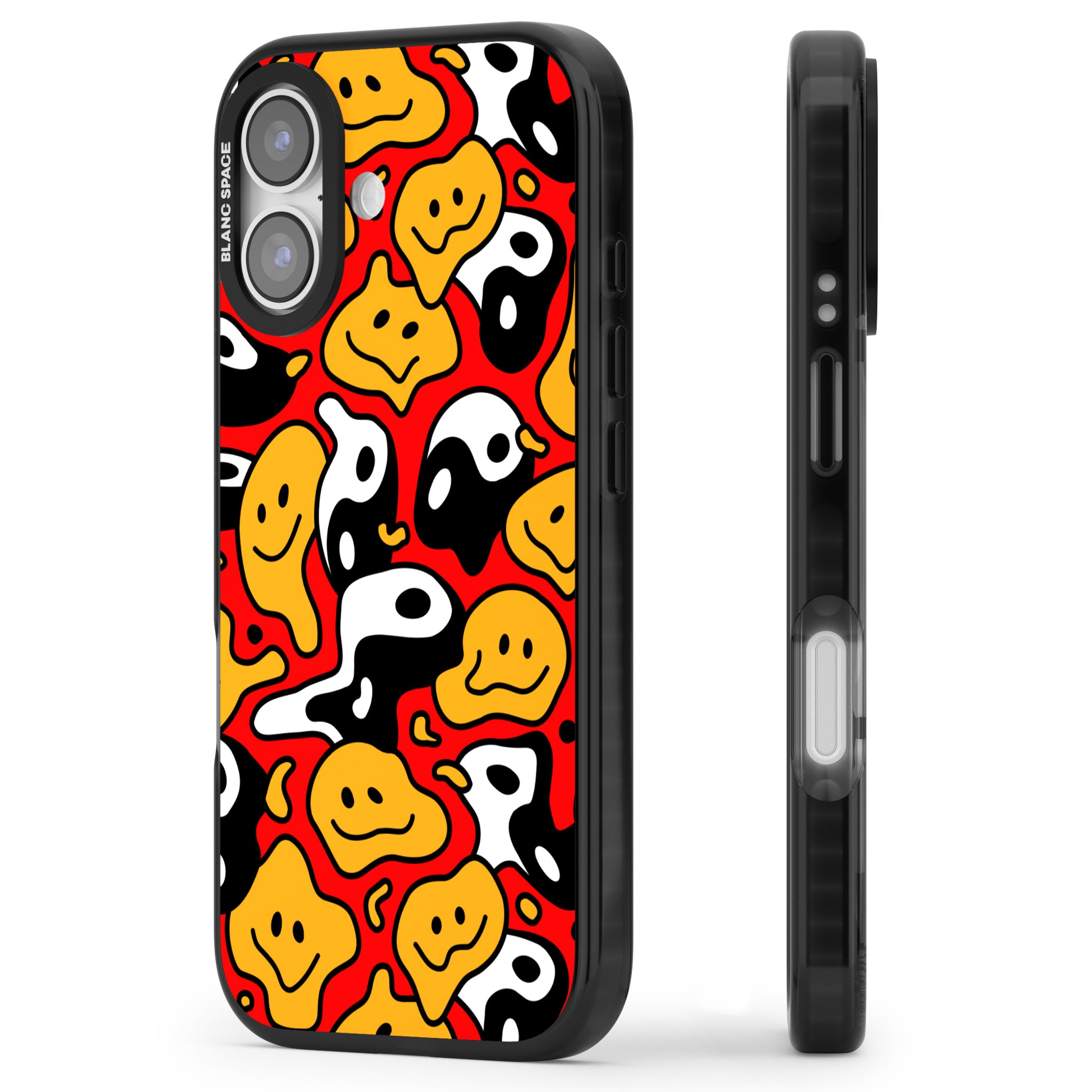 Yin Yang Acid Face iPhone 17 Impact Black Phone Case Side Profile